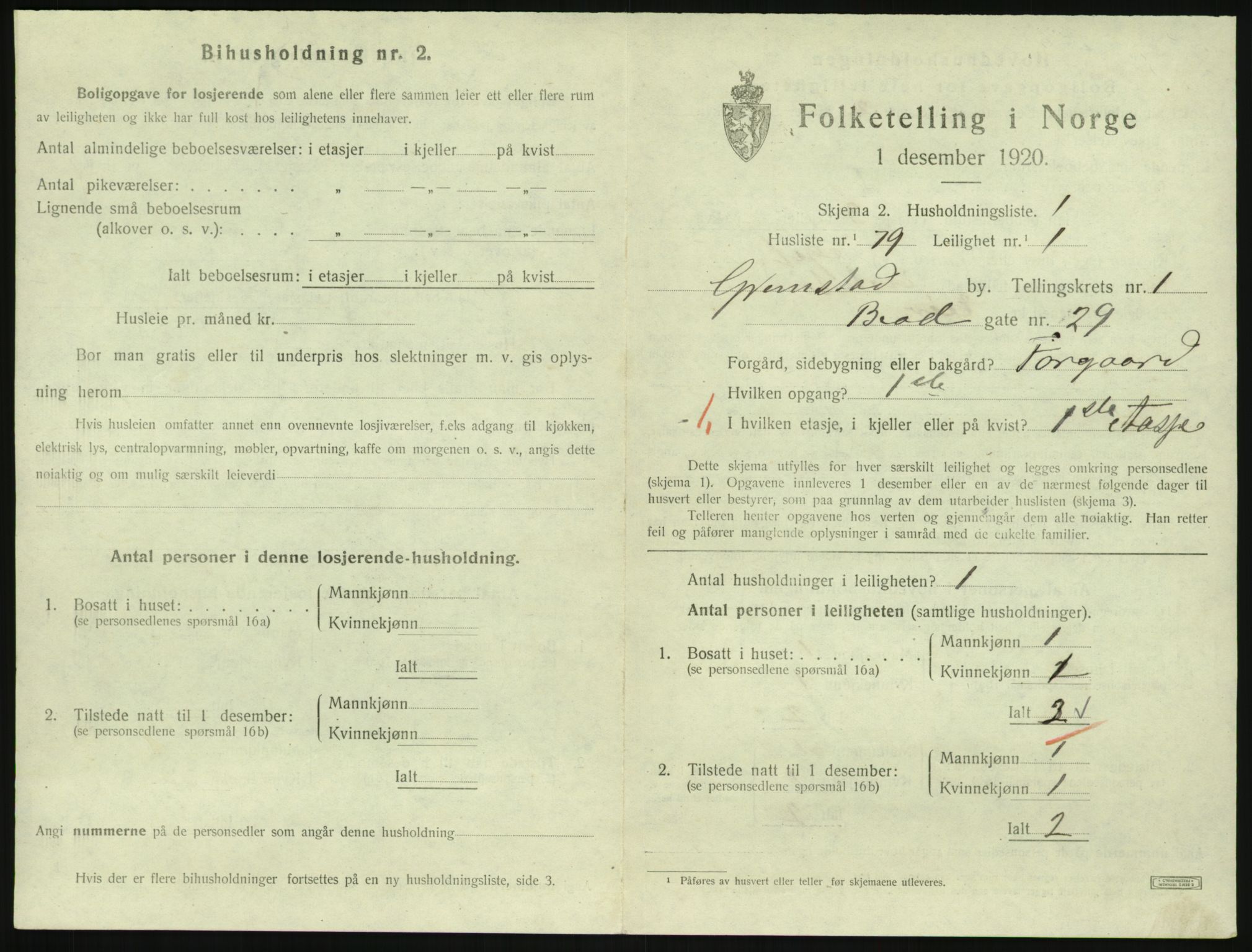 SAK, 1920 census for Grimstad, 1920, p. 1211