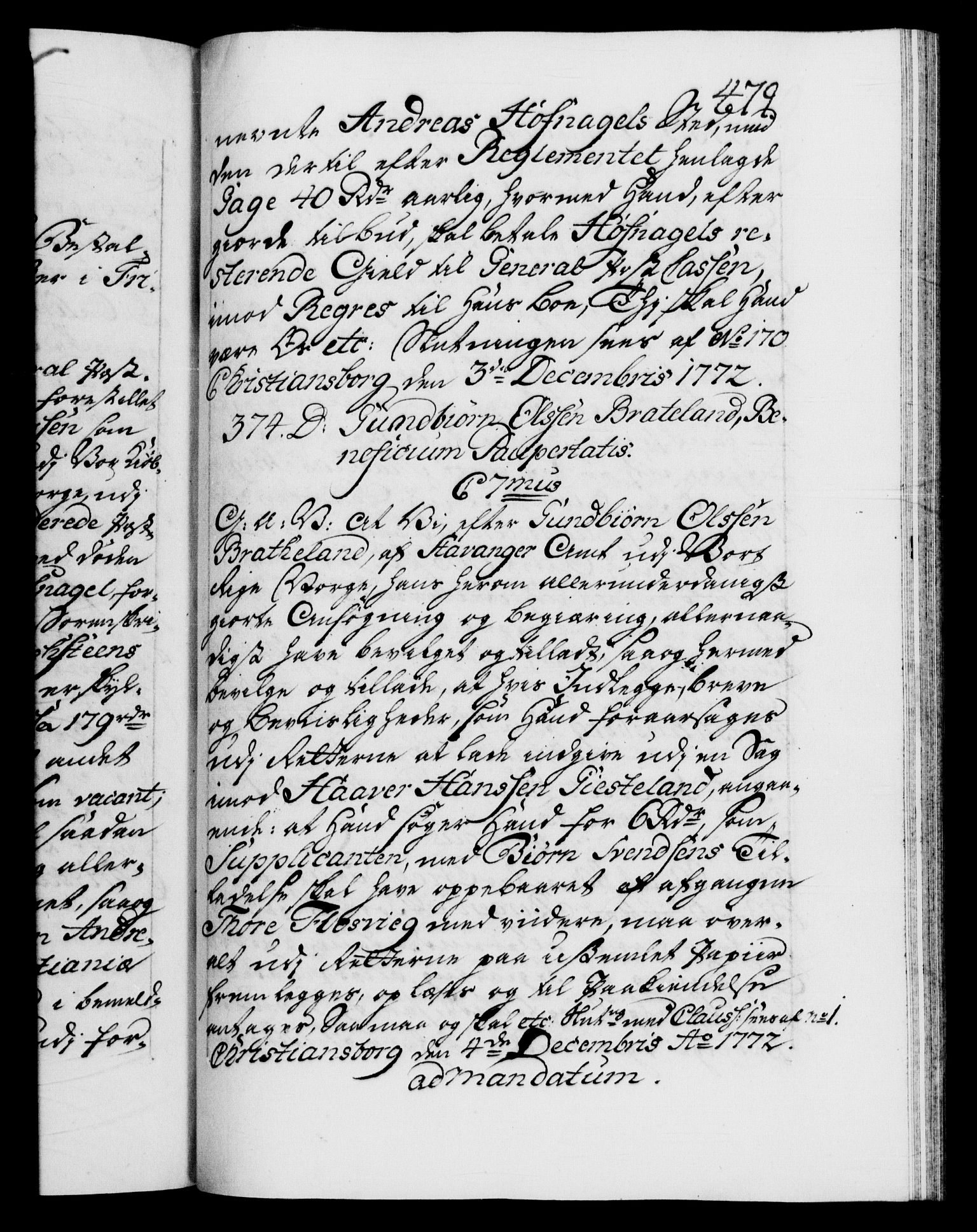 Danske Kanselli 1572-1799, RA/EA-3023/F/Fc/Fca/Fcaa/L0045: Norske registre "Norske eller 3. dept.s åpne brev, 1771-1773, p. 479a
