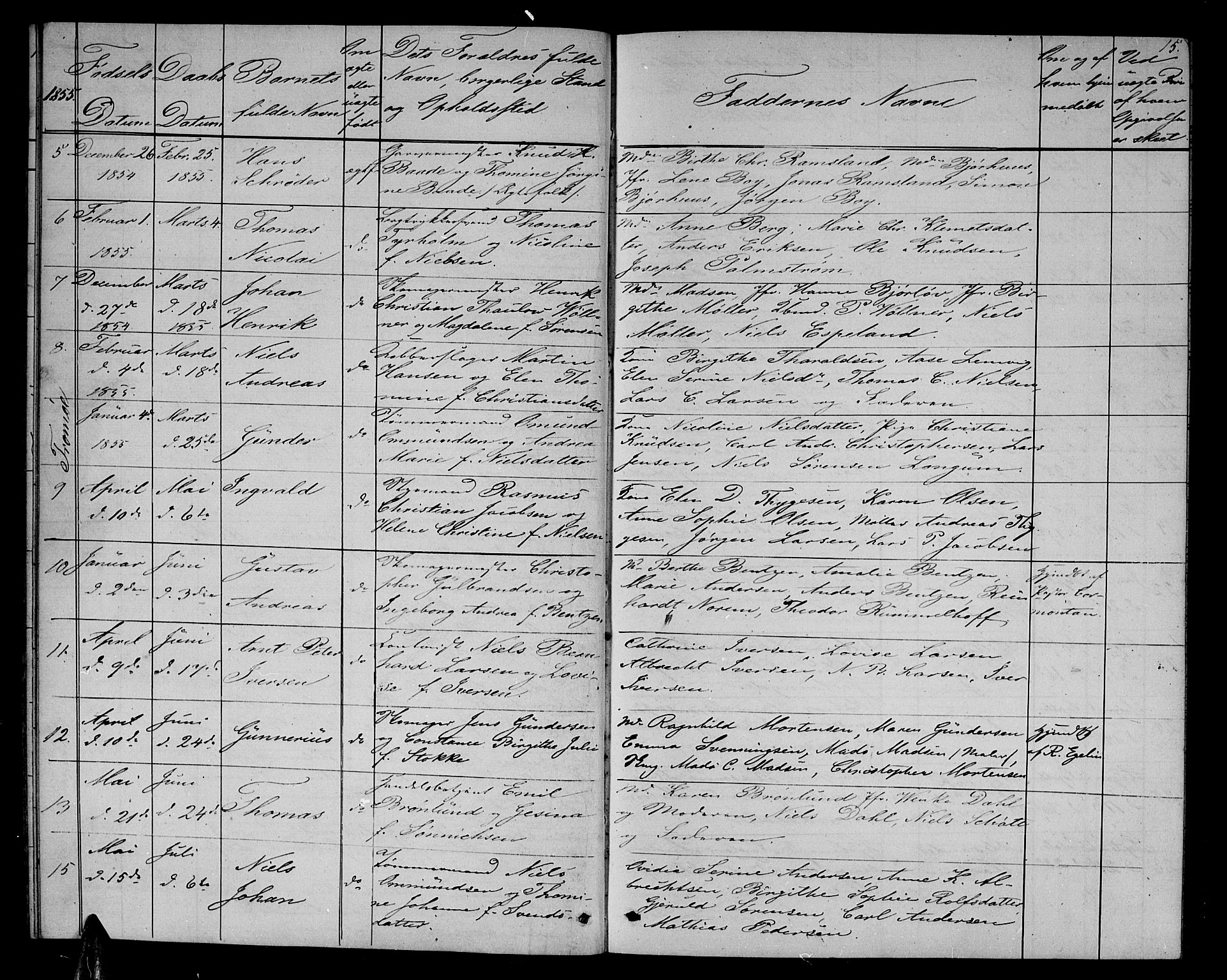 Arendal sokneprestkontor, Trefoldighet, SAK/1111-0040/F/Fb/L0003: Parish register (copy) no. B 3, 1851-1860, p. 15
