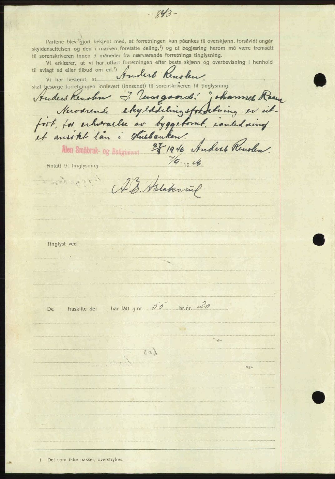 Gauldal sorenskriveri, SAT/A-0014/1/2/2C: Mortgage book no. A2, 1946-1946, Diary no: : 816/1946