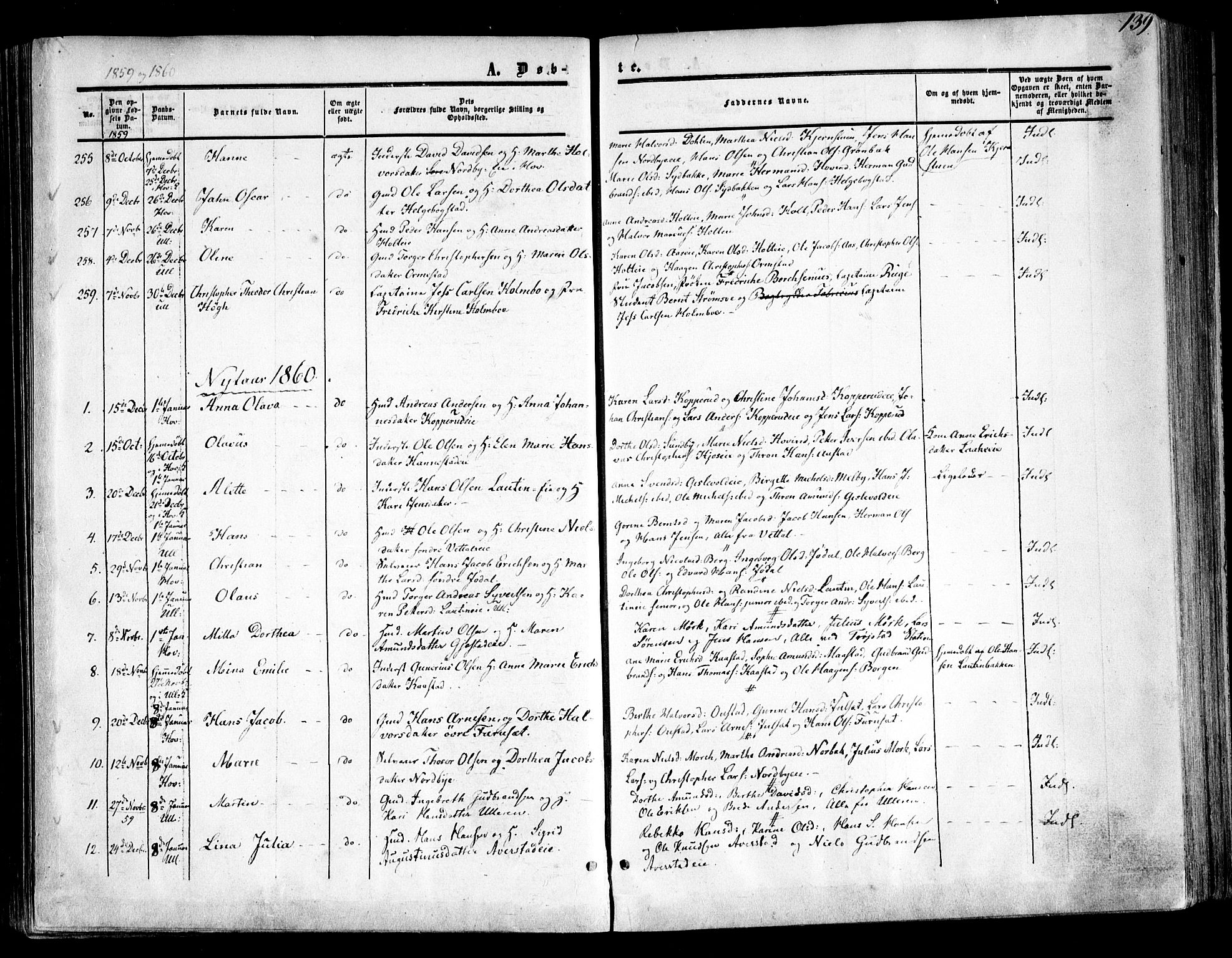 Ullensaker prestekontor Kirkebøker, SAO/A-10236a/F/Fa/L0015.a: Parish register (official) no. I 15A, 1851-1862, p. 139