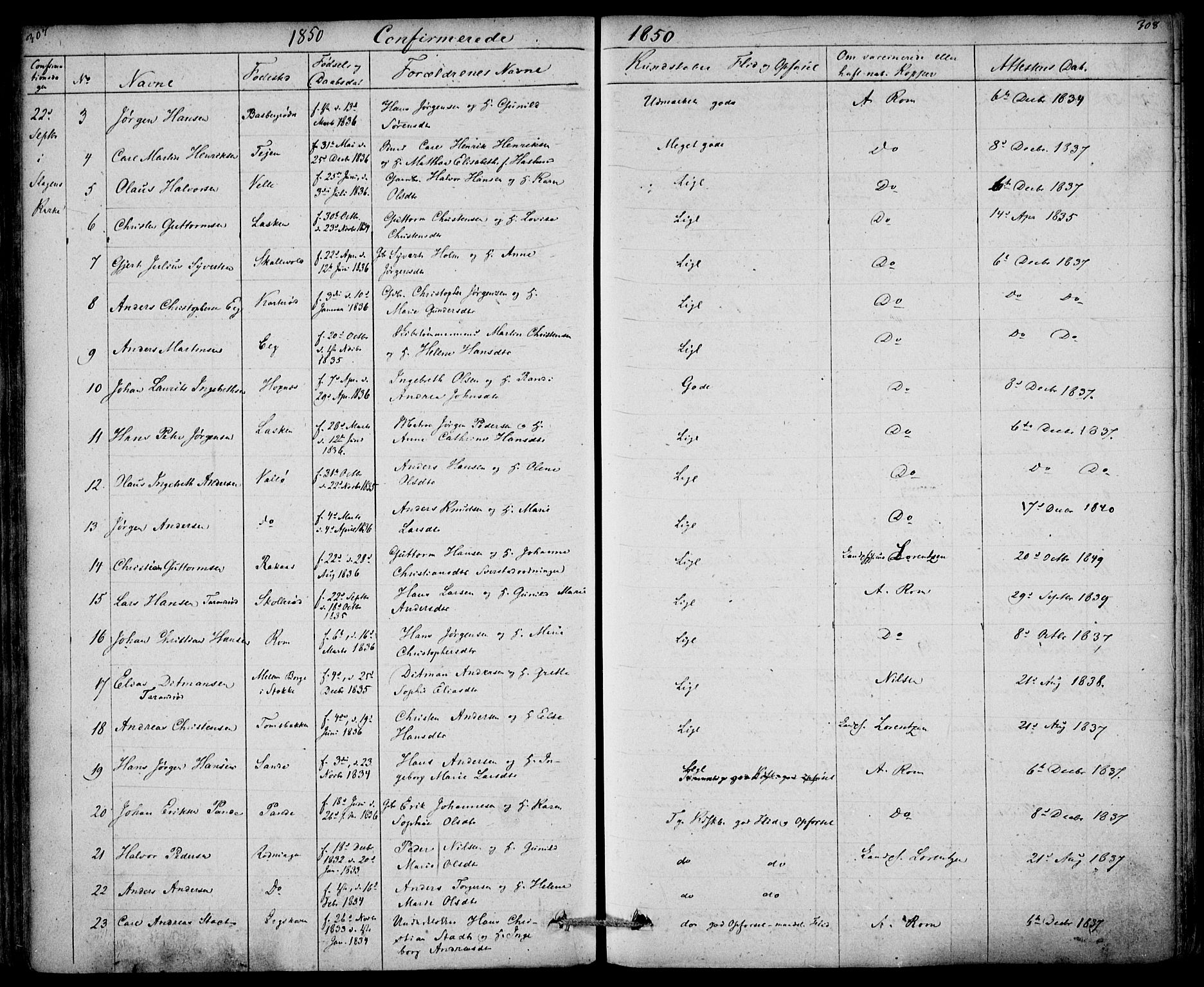 Sem kirkebøker, AV/SAKO-A-5/F/Fa/L0006: Parish register (official) no. I 6, 1843-1855, p. 307-308