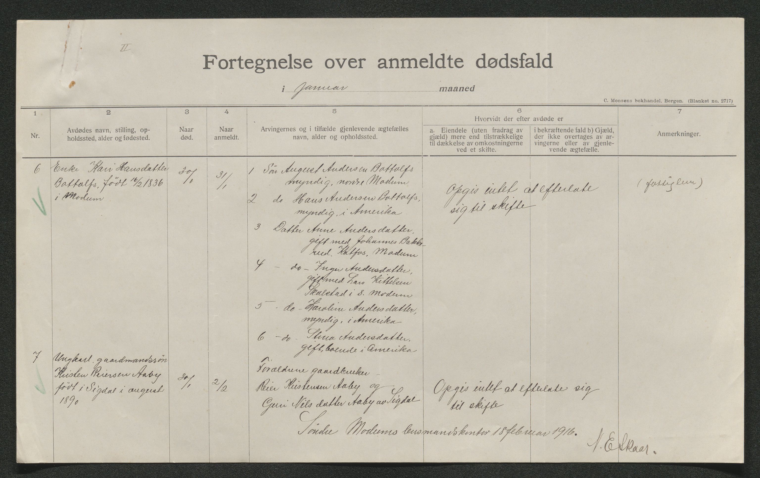 Eiker, Modum og Sigdal sorenskriveri, AV/SAKO-A-123/H/Ha/Hab/L0038: Dødsfallsmeldinger, 1916-1917, p. 397