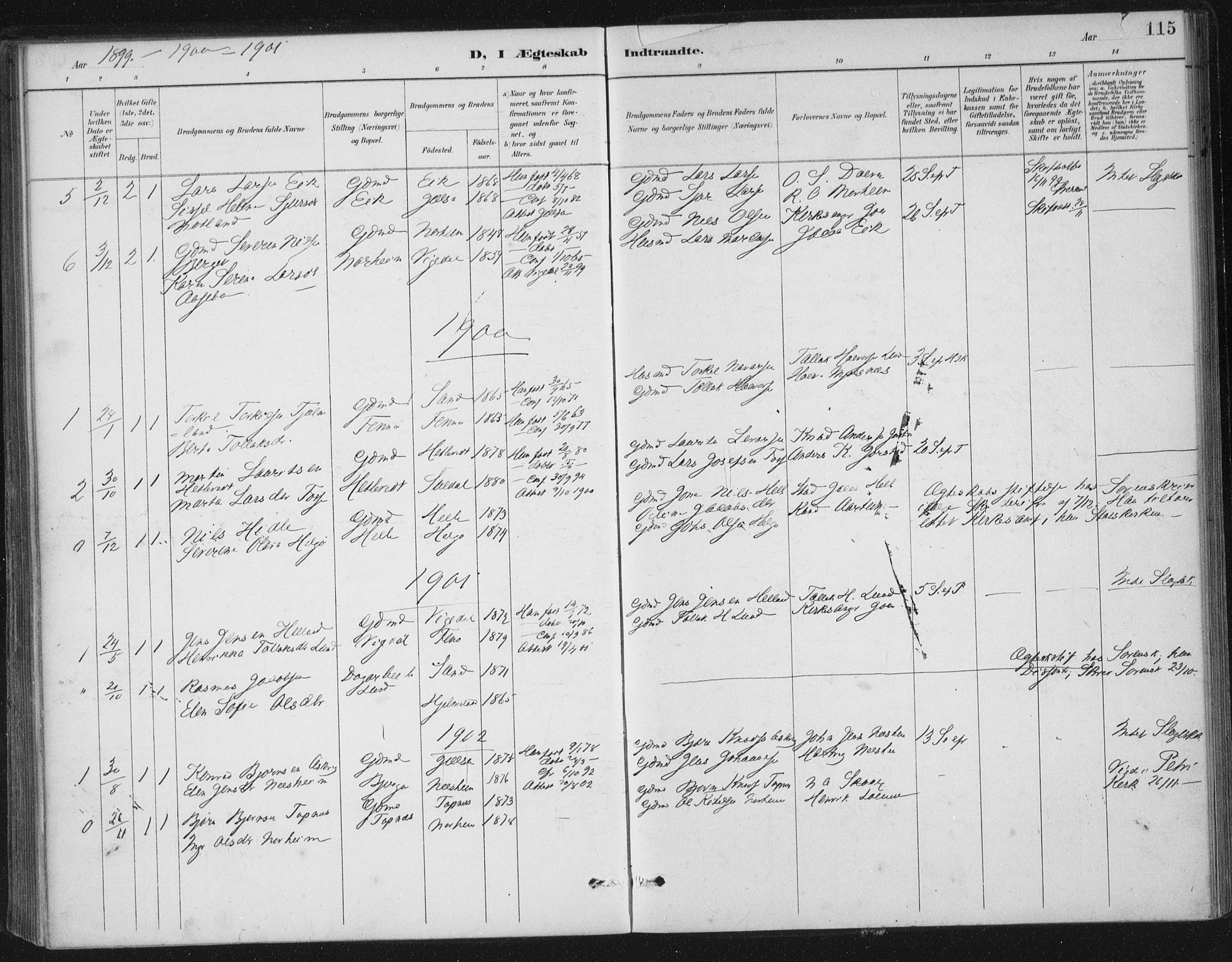 Nedstrand sokneprestkontor, AV/SAST-A-101841/01/IV: Parish register (official) no. A 13, 1887-1915, p. 115