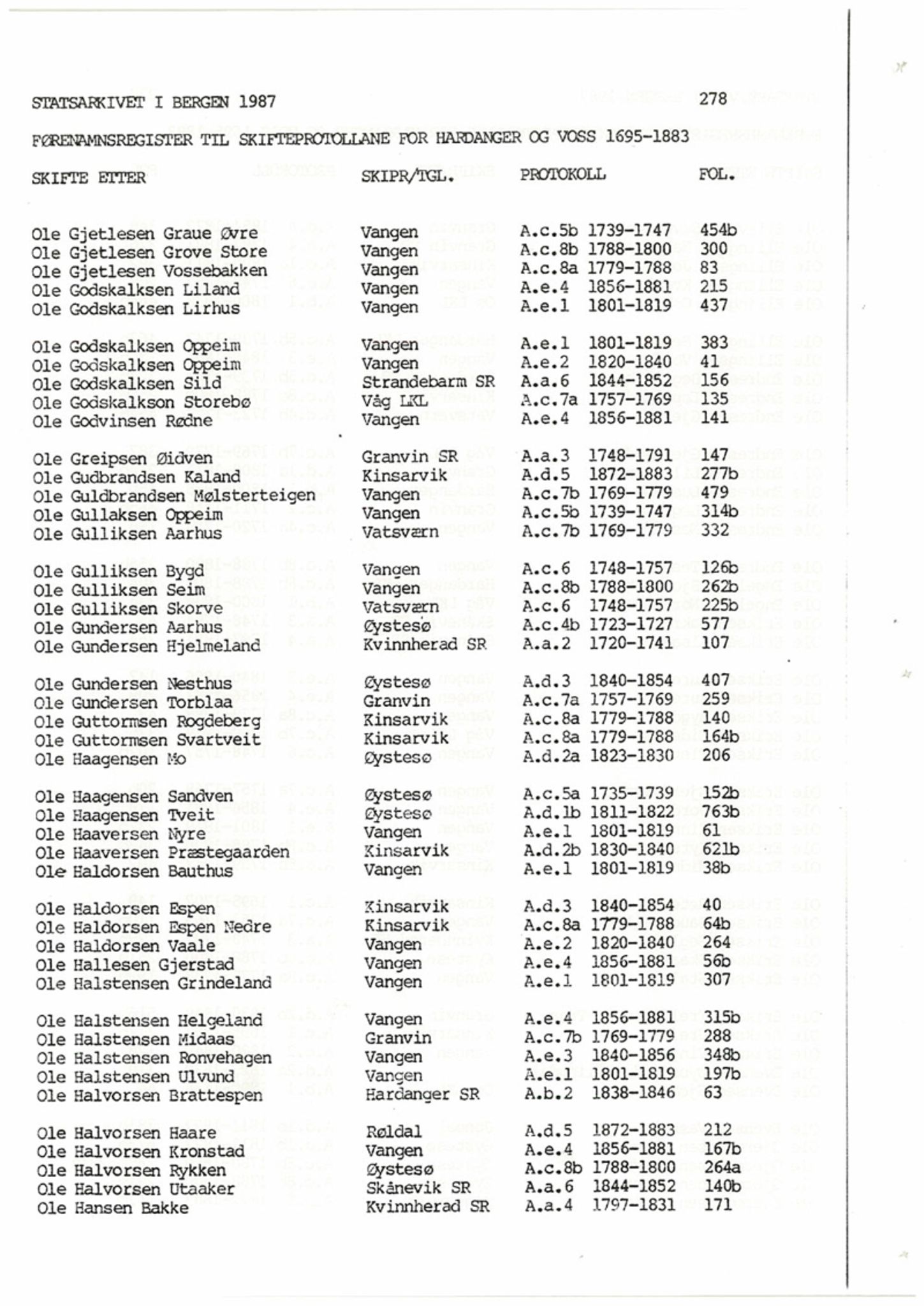 Hardanger og Voss sorenskriveri, SAB/A-2501/4, 1695-1883, p. 278