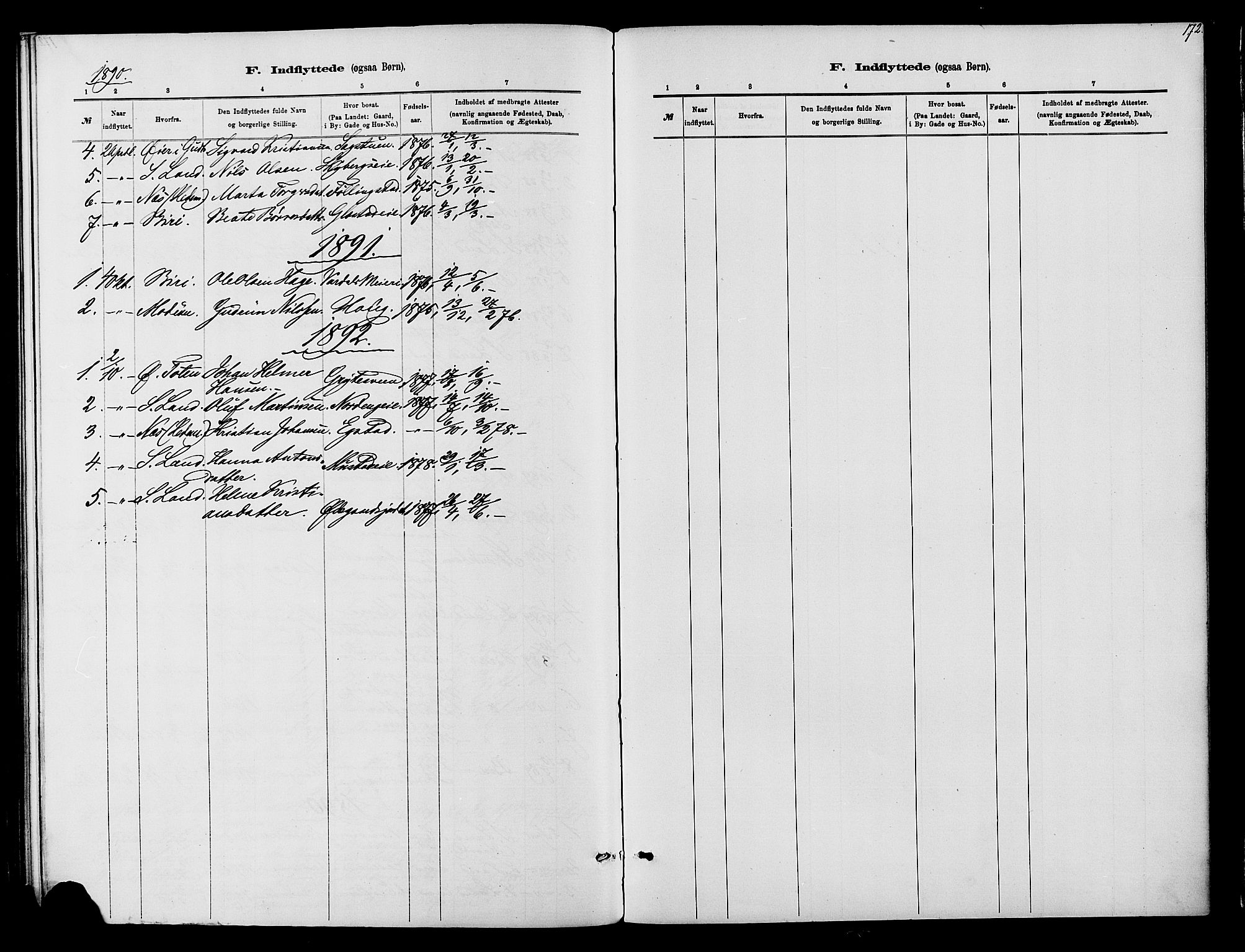 Vardal prestekontor, SAH/PREST-100/H/Ha/Haa/L0010: Parish register (official) no. 10, 1878-1893, p. 172