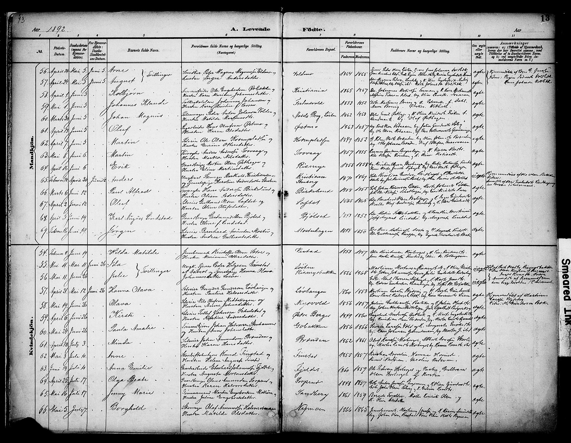 Elverum prestekontor, AV/SAH-PREST-044/H/Ha/Haa/L0014: Parish register (official) no. 14, 1891-1909, p. 13