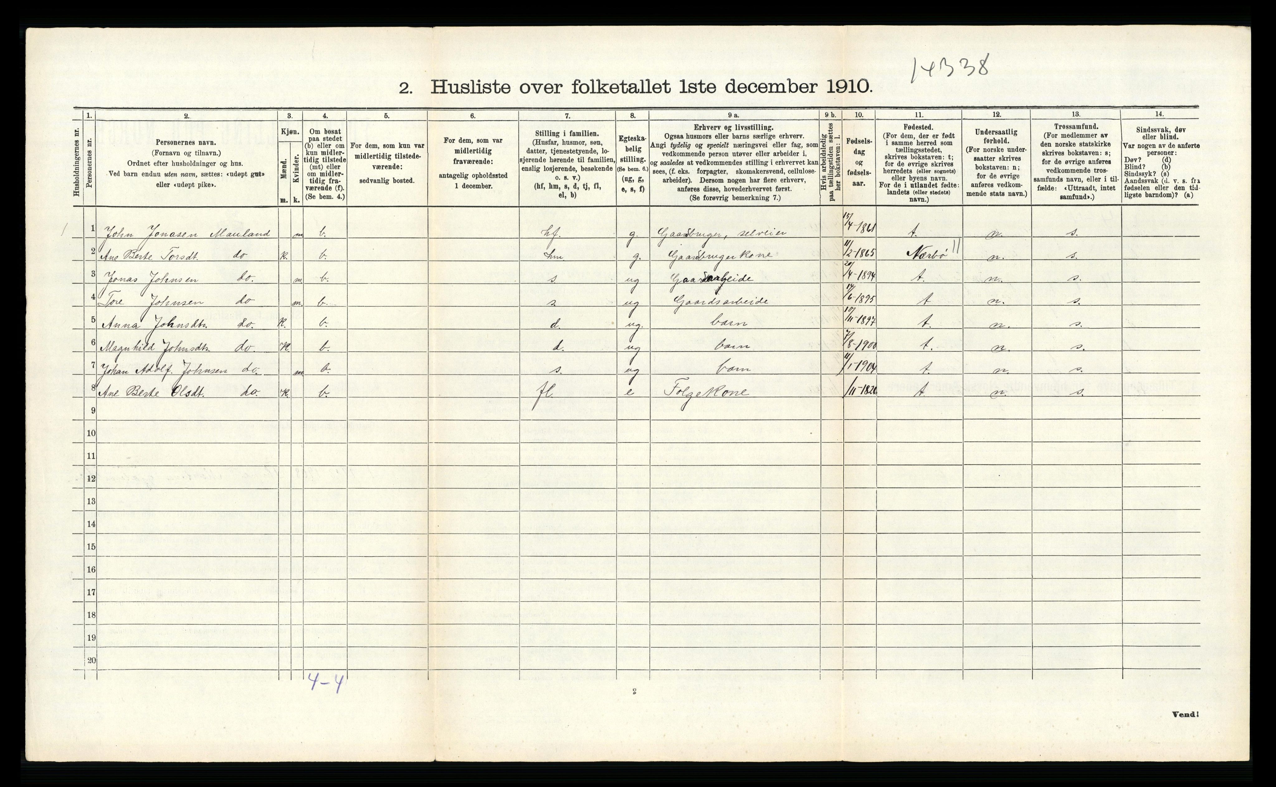 RA, 1910 census for Time, 1910, p. 814