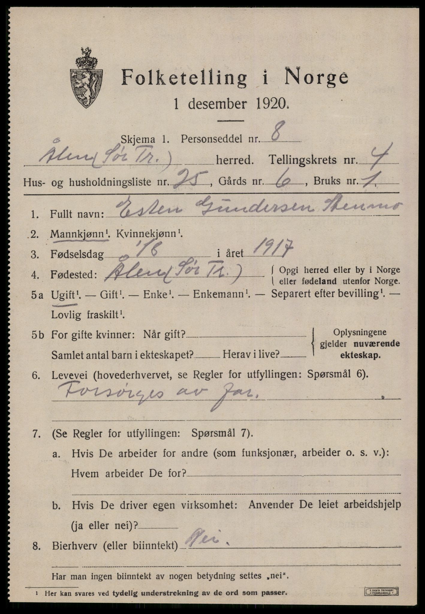 SAT, 1920 census for Ålen, 1920, p. 2346