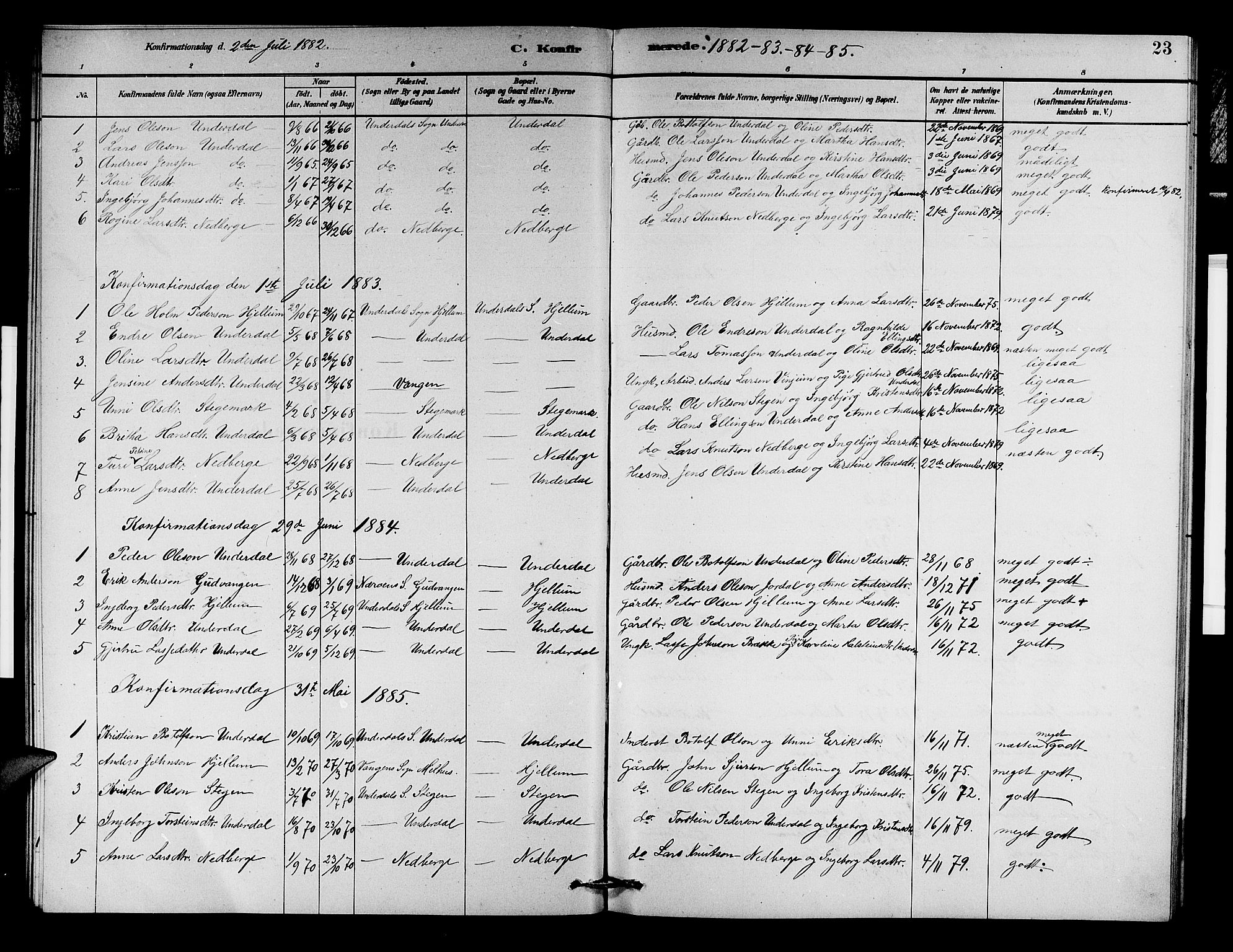 Aurland sokneprestembete, SAB/A-99937/H/Hb/Hbd/L0002: Parish register (copy) no. D 2, 1883-1920, p. 23