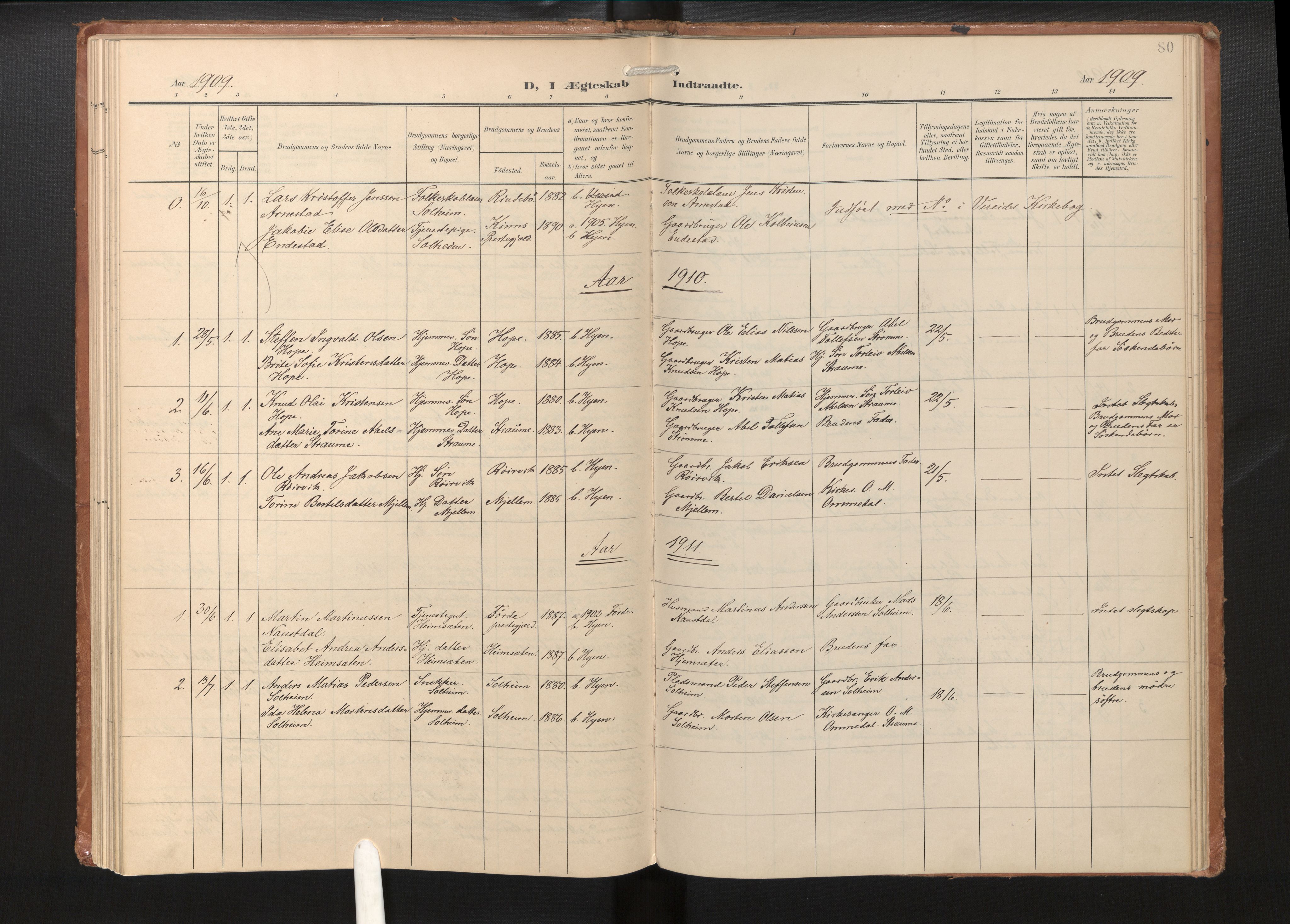 Gloppen sokneprestembete, SAB/A-80101/H/Haa/Haae/L0002: Parish register (official) no. E 2, 1904-1925, p. 79b-80a