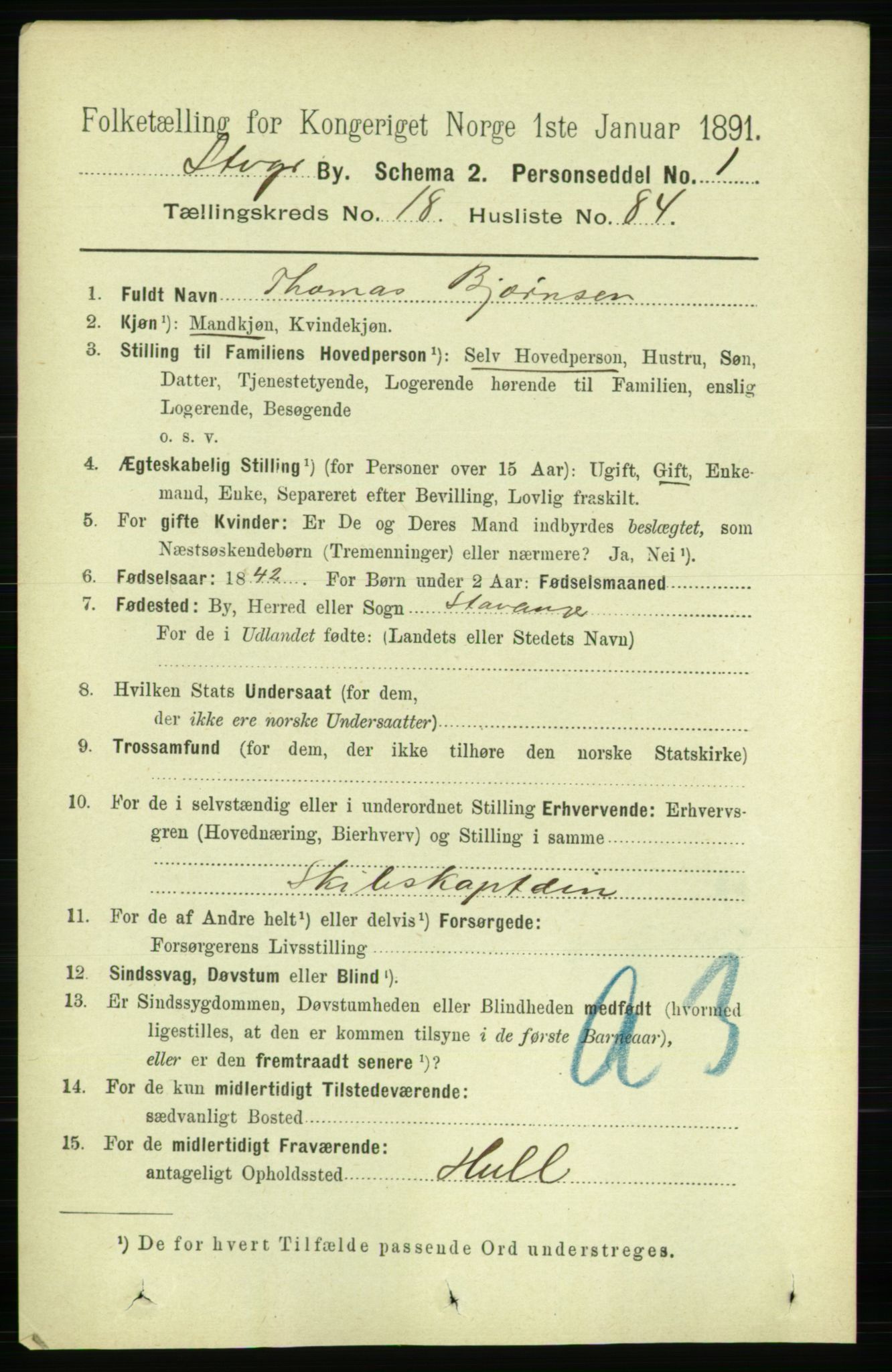 RA, 1891 census for 1103 Stavanger, 1891, p. 22414