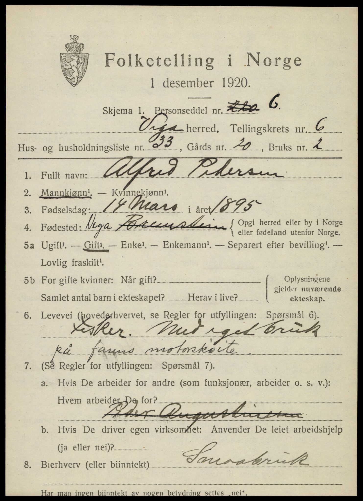 SAT, 1920 census for Vega, 1920, p. 3397