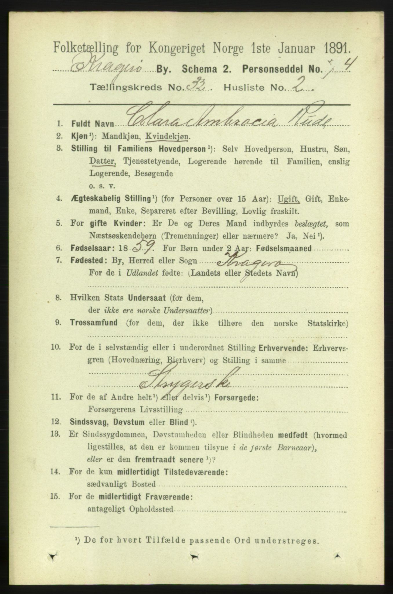 RA, 1891 census for 0801 Kragerø, 1891, p. 5796