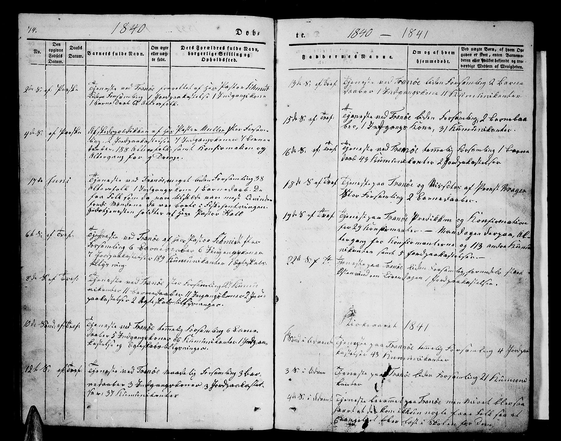 Tranøy sokneprestkontor, AV/SATØ-S-1313/I/Ia/Iab/L0001klokker: Parish register (copy) no. 1, 1835-1853, p. 74