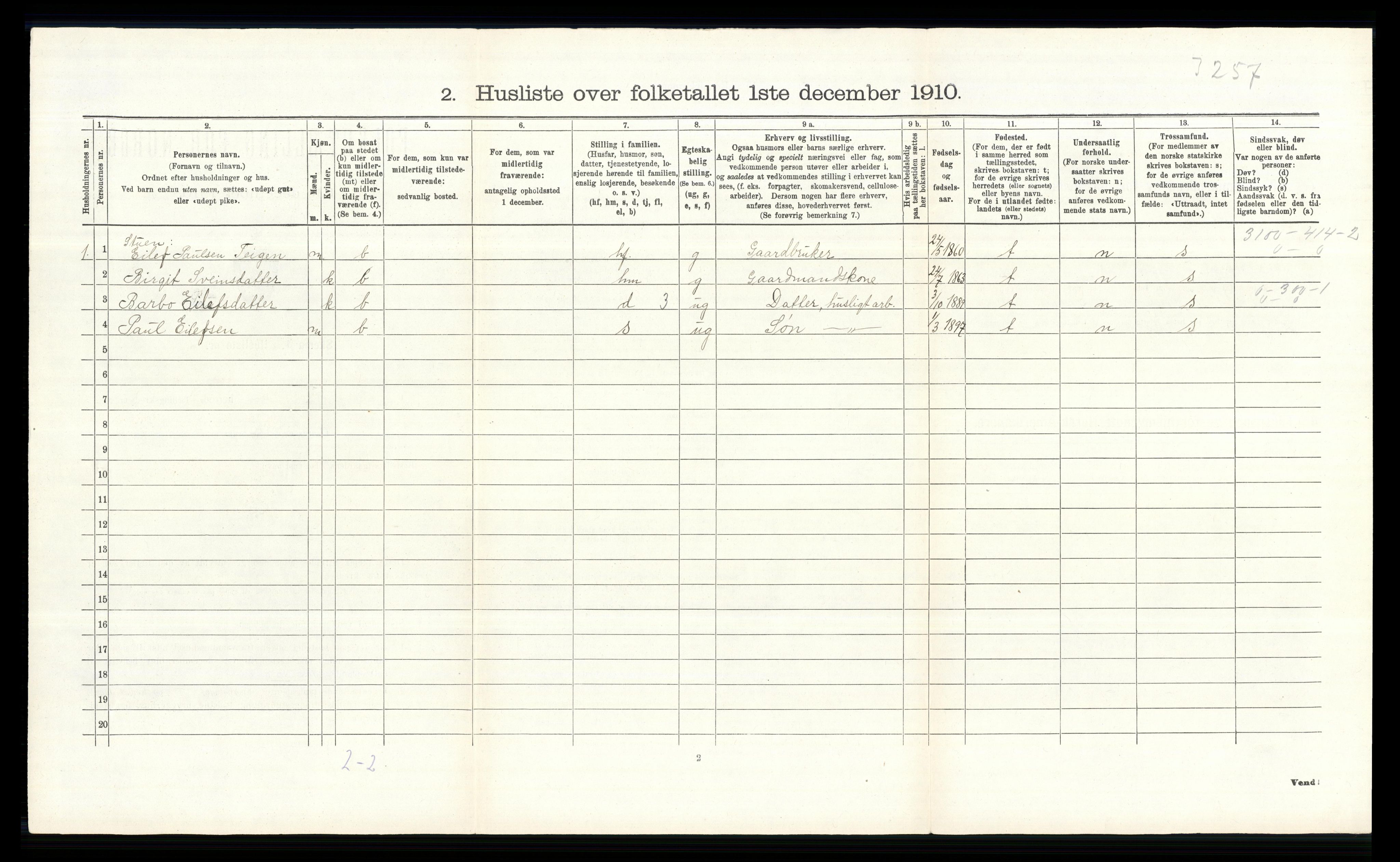 RA, 1910 census for Nes, 1910, p. 93