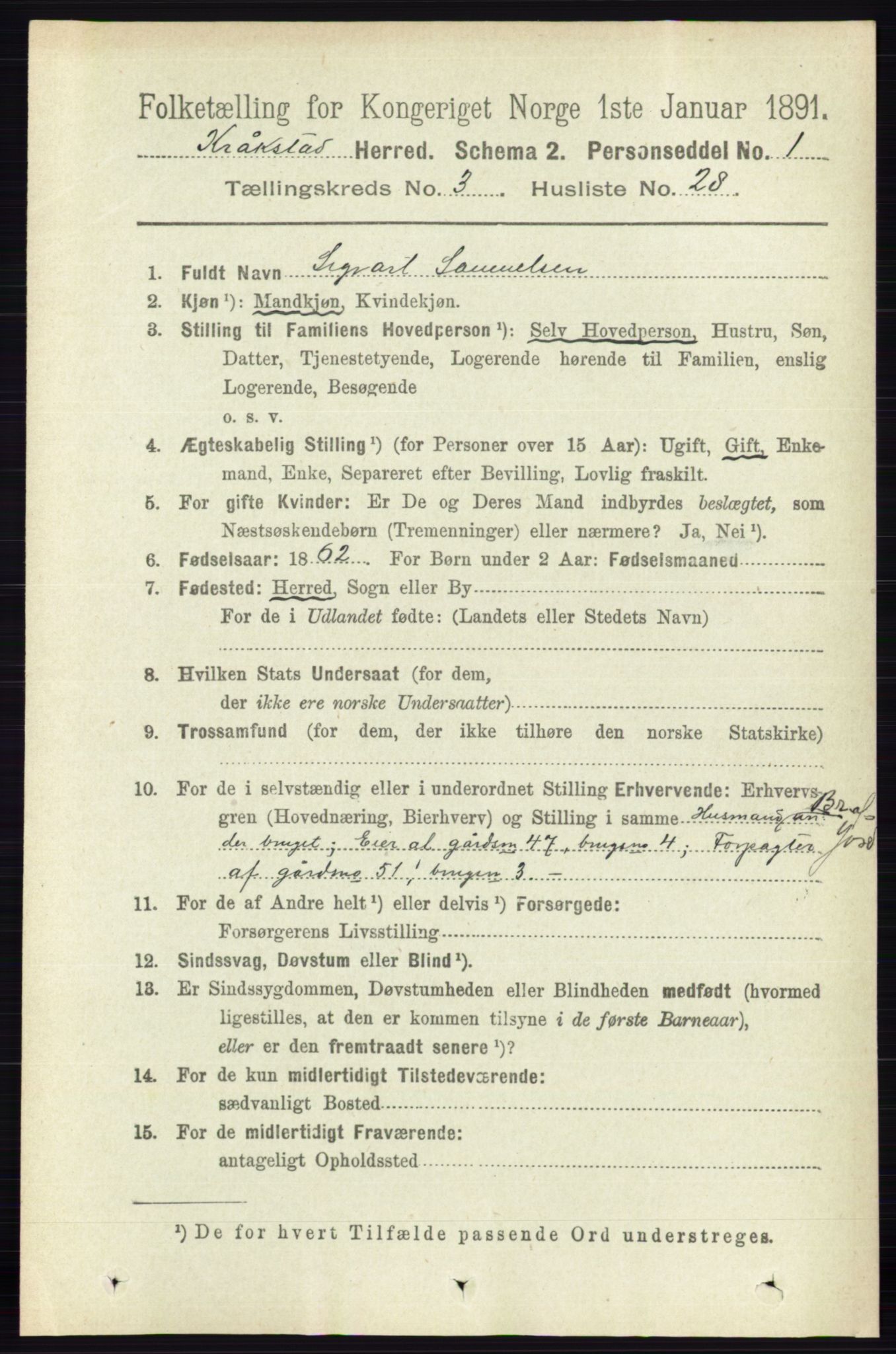 RA, 1891 census for 0212 Kråkstad, 1891, p. 1362