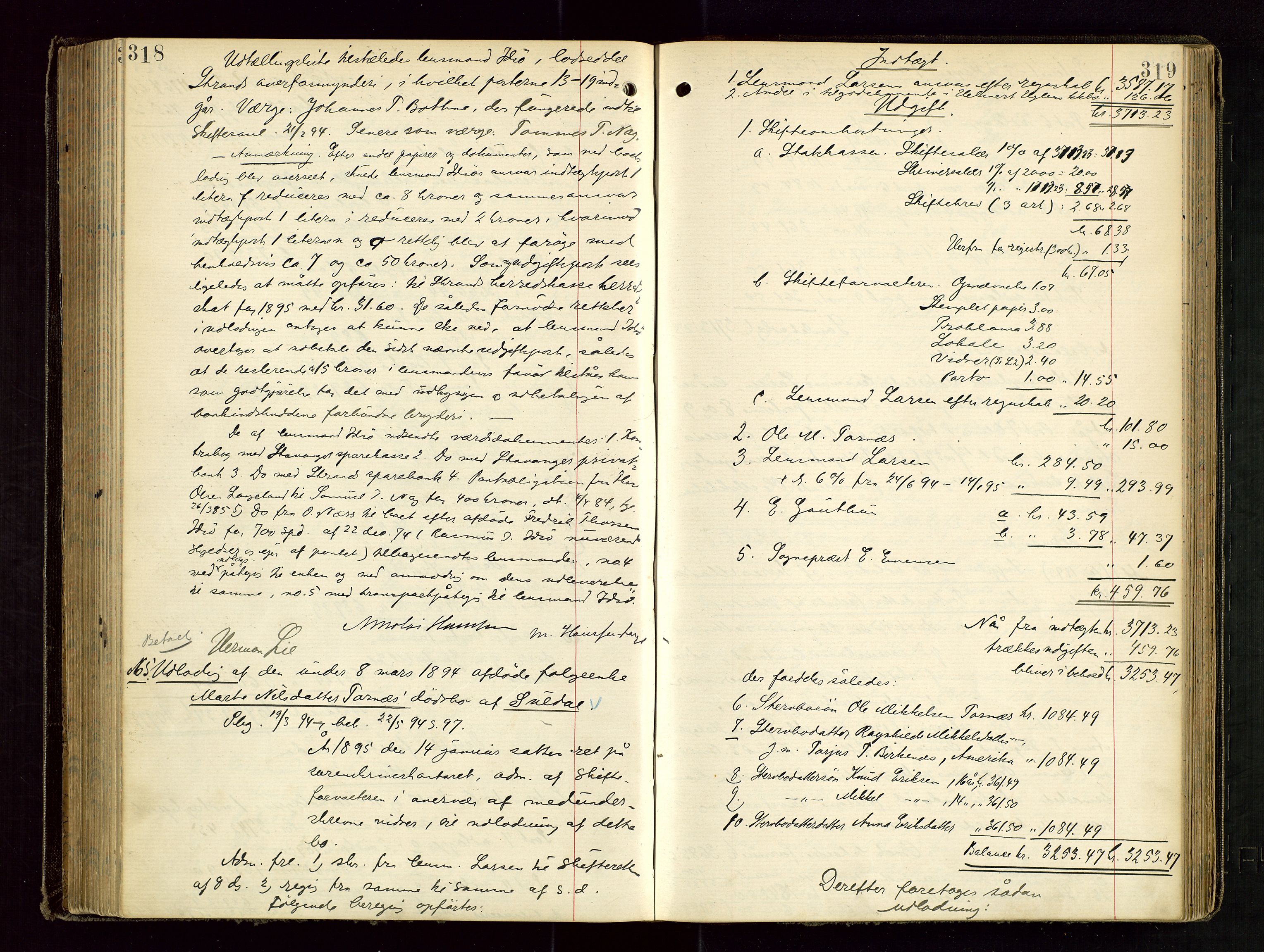 Ryfylke tingrett, AV/SAST-A-100055/001/IV/IVD/L0029: Skifteprotokoll, register i protokollen, 1893-1897, p. 318-319