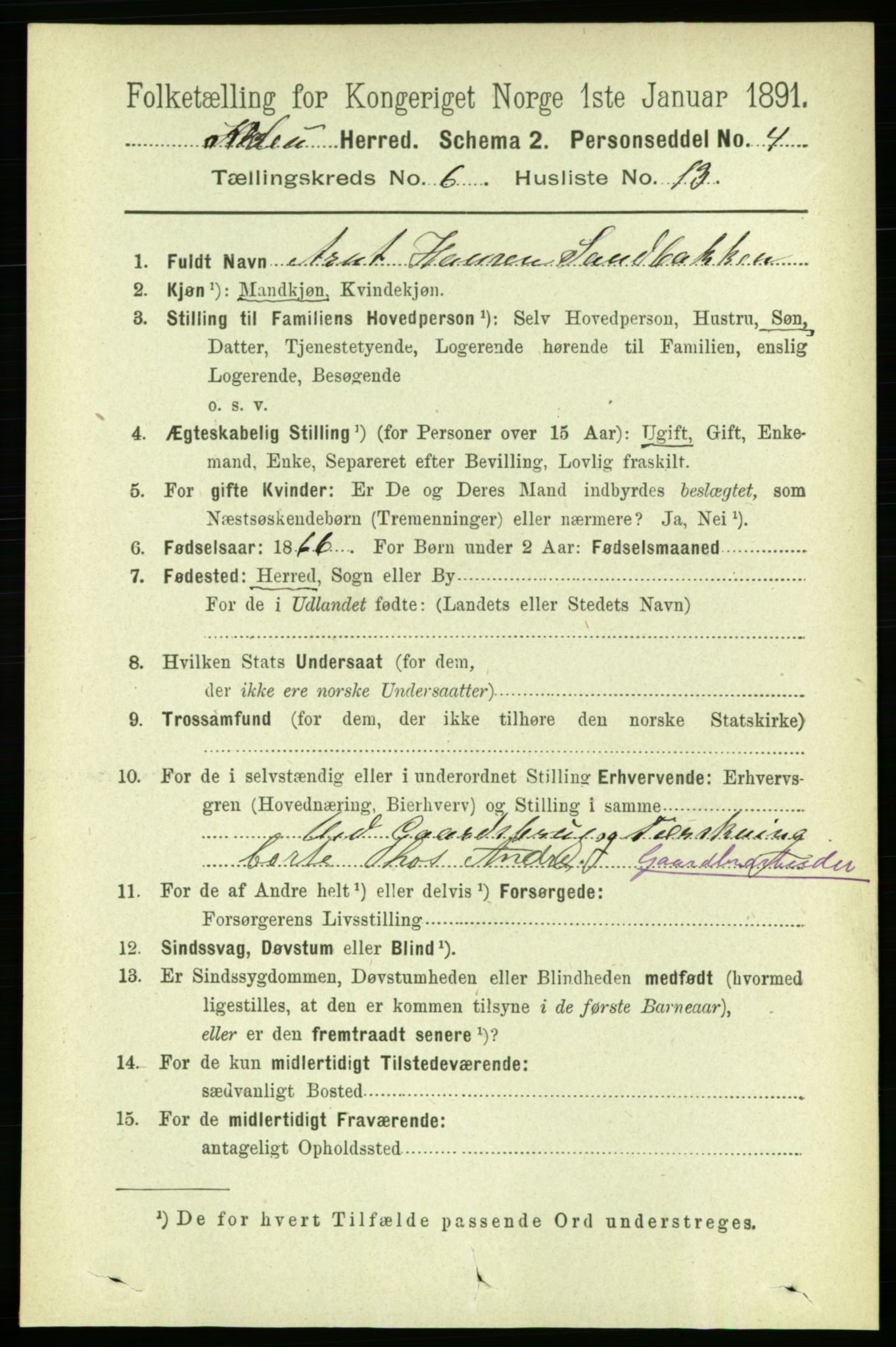 RA, 1891 census for 1662 Klæbu, 1891, p. 1311