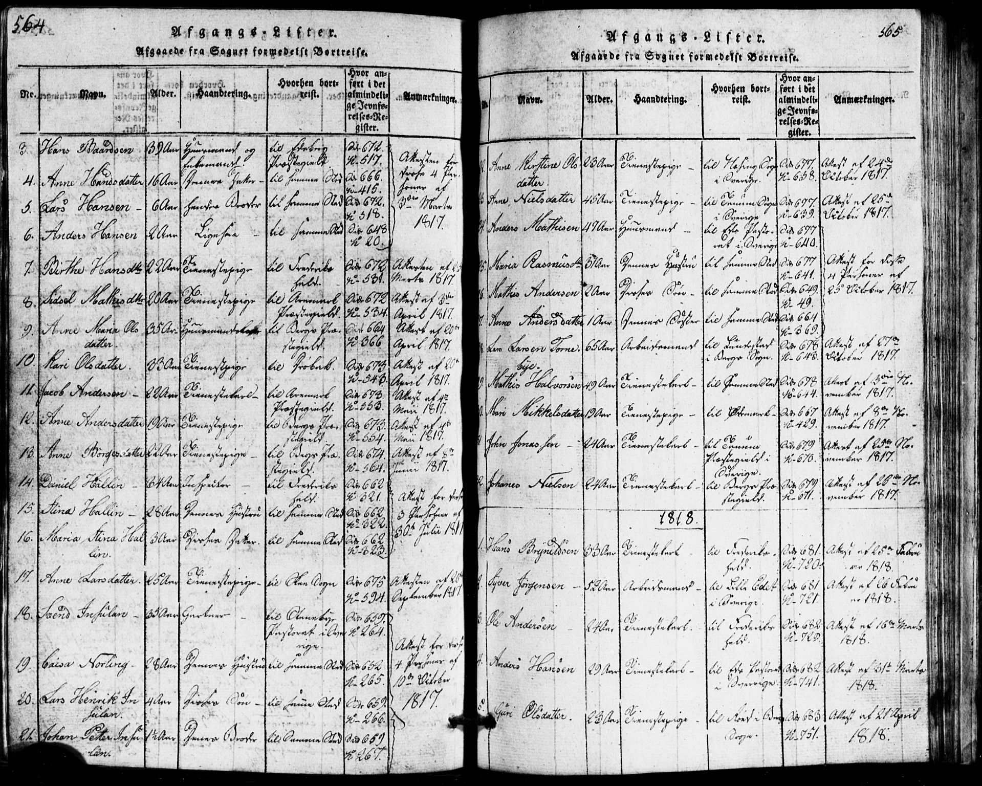 Idd prestekontor Kirkebøker, AV/SAO-A-10911/G/Ga/L0001: Parish register (copy) no. I 1, 1815-1826, p. 564-565