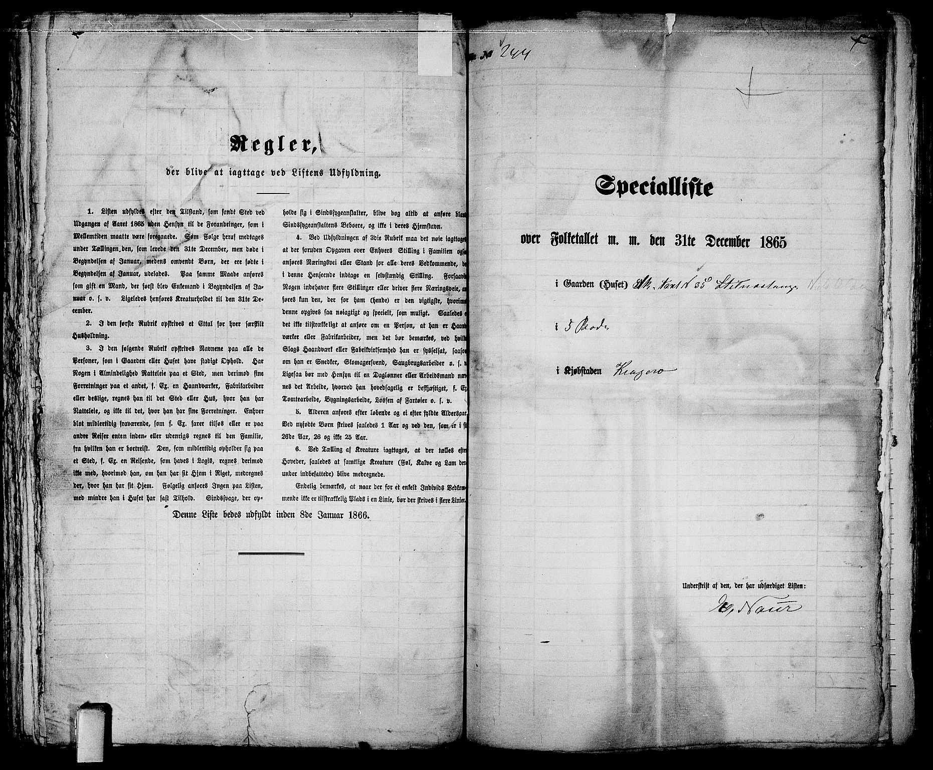 RA, 1865 census for Kragerø/Kragerø, 1865, p. 498