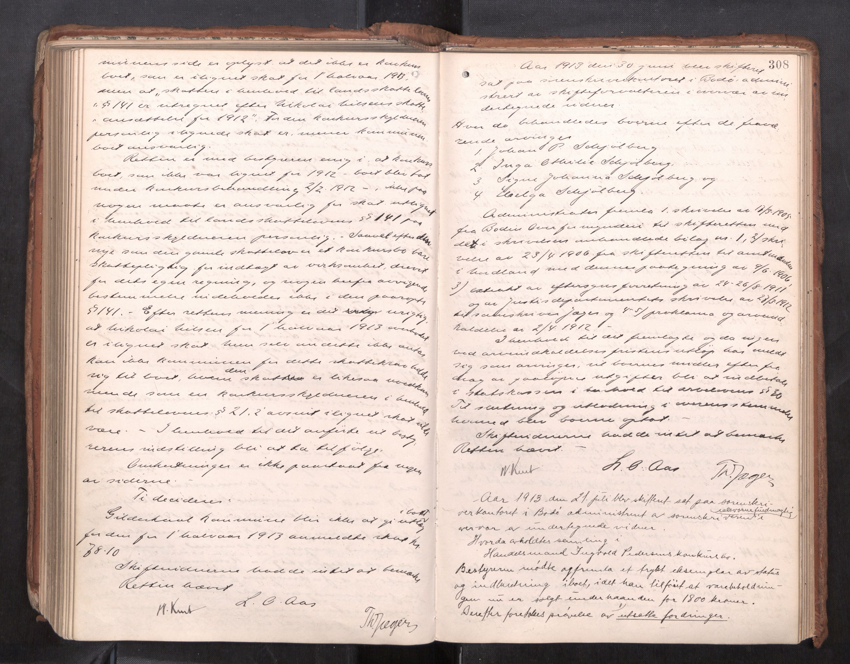 Salten sorenskriveri, AV/SAT-A-4578/1/3/3B/L0012: Skiftebehandlingsprotokoll, 1910-1915, p. 308