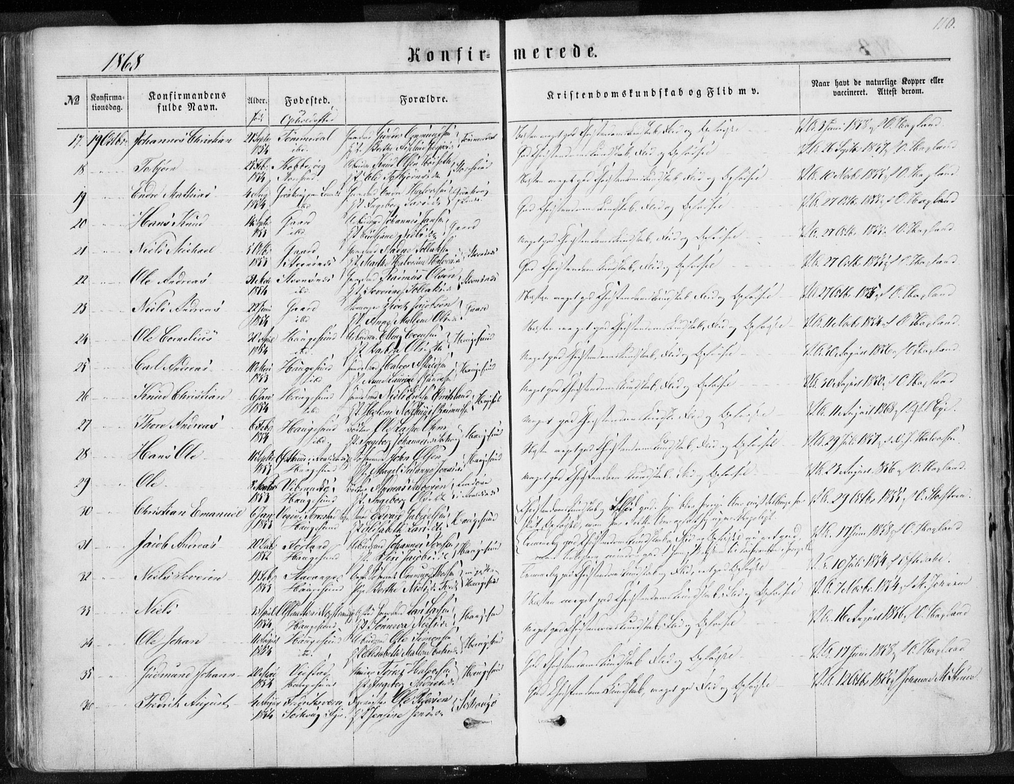 Torvastad sokneprestkontor, AV/SAST-A -101857/H/Ha/Haa/L0012: Parish register (official) no. A 12.1, 1867-1877, p. 110