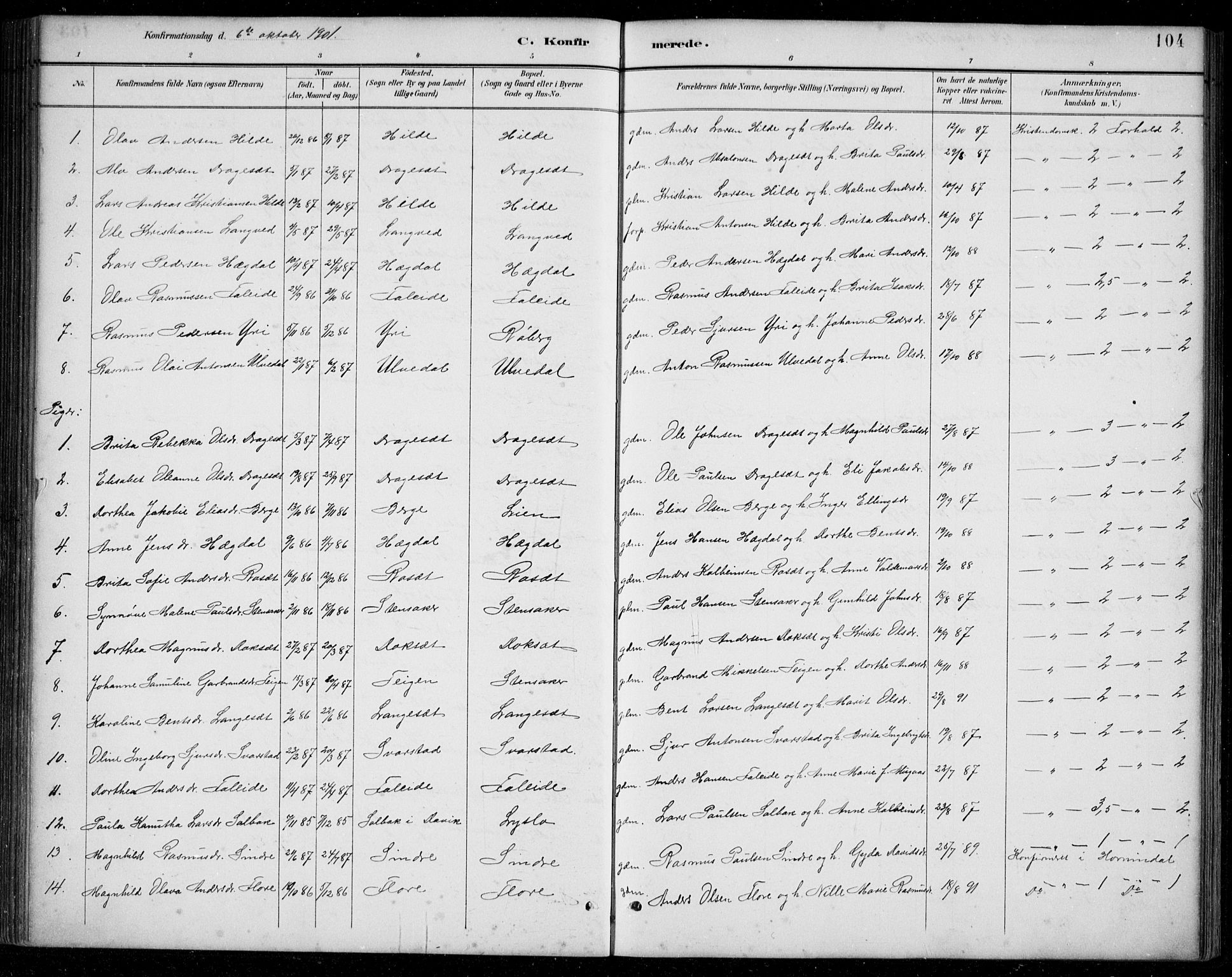 Innvik sokneprestembete, SAB/A-80501: Parish register (copy) no. A 3, 1886-1912, p. 104