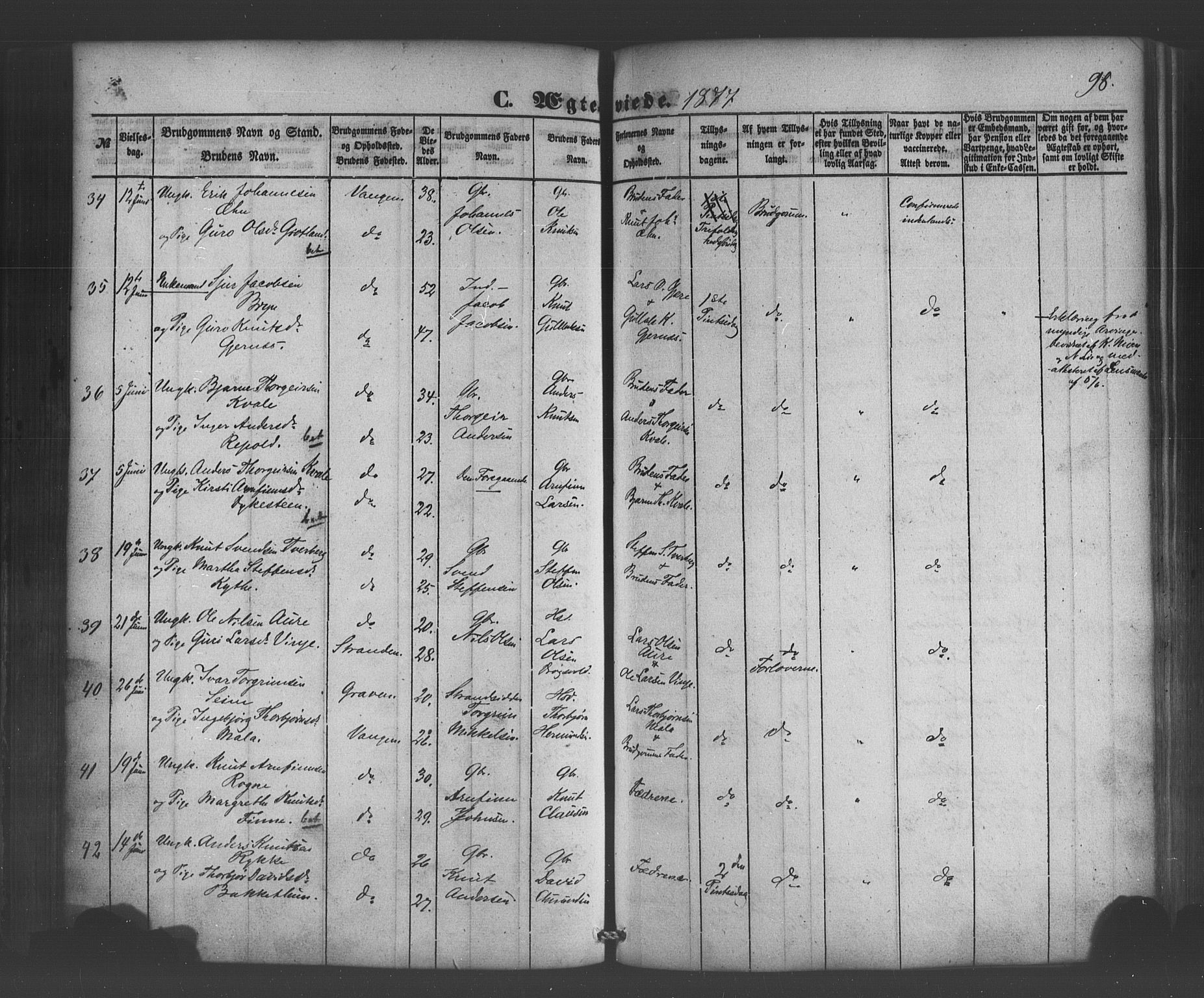 Voss sokneprestembete, SAB/A-79001/H/Haa: Parish register (official) no. A 19, 1851-1886, p. 98