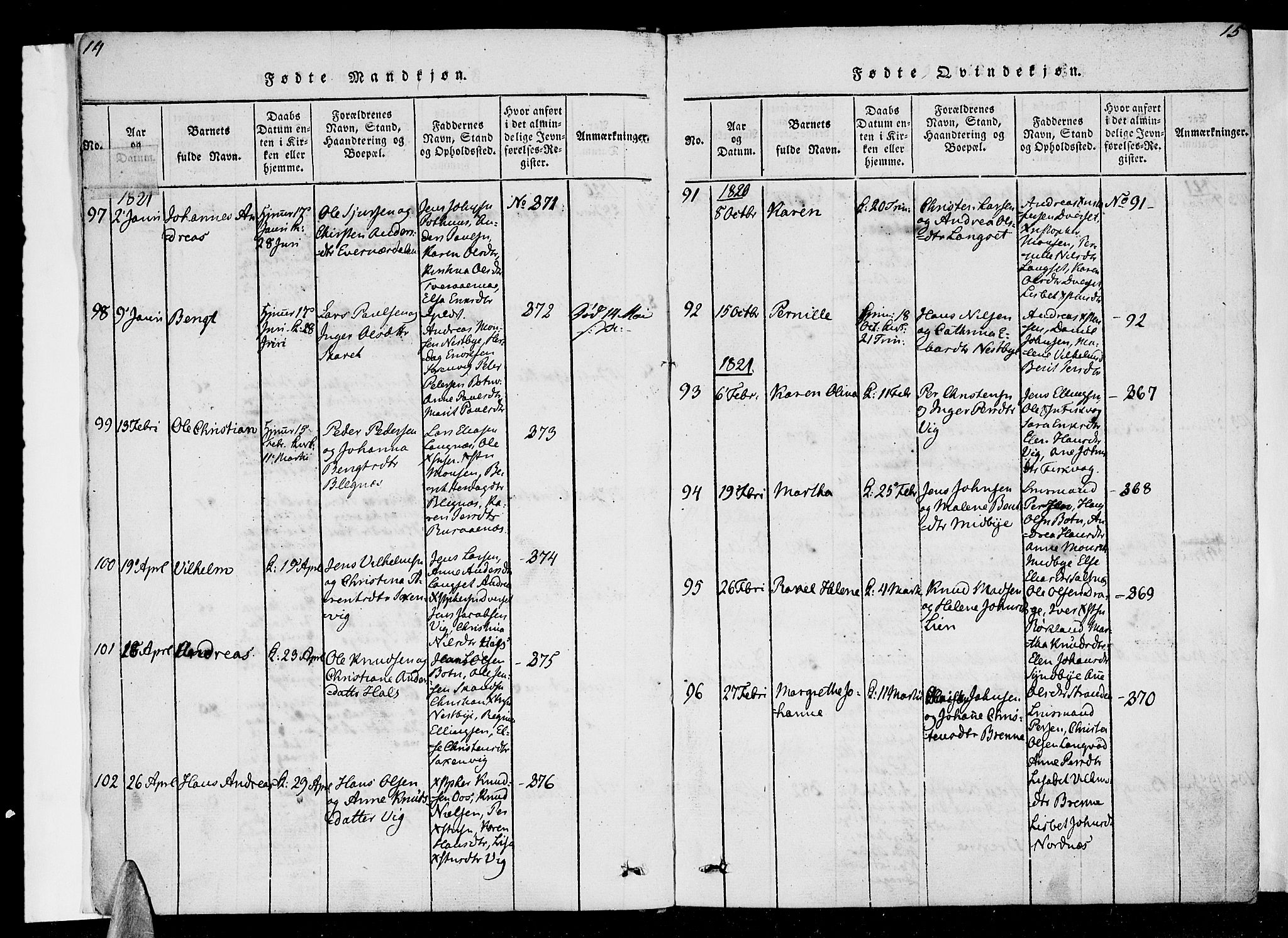 Ministerialprotokoller, klokkerbøker og fødselsregistre - Nordland, SAT/A-1459/847/L0665: Parish register (official) no. 847A05, 1818-1841, p. 14-15