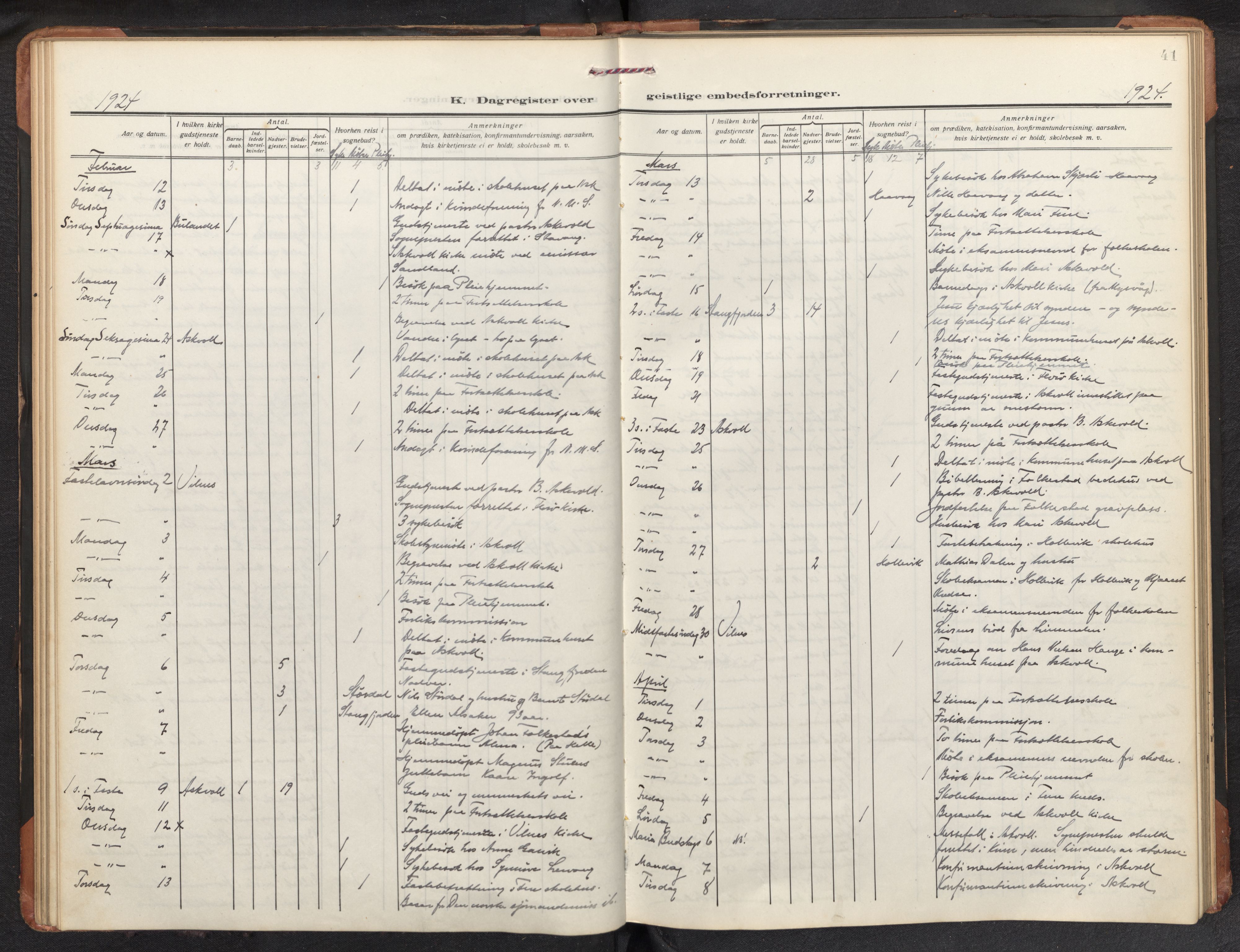 Askvoll sokneprestembete, AV/SAB-A-79501/H/Haa/Haad/L0003: Diary records no. D 3, 1917-1940, p. 40b-41a