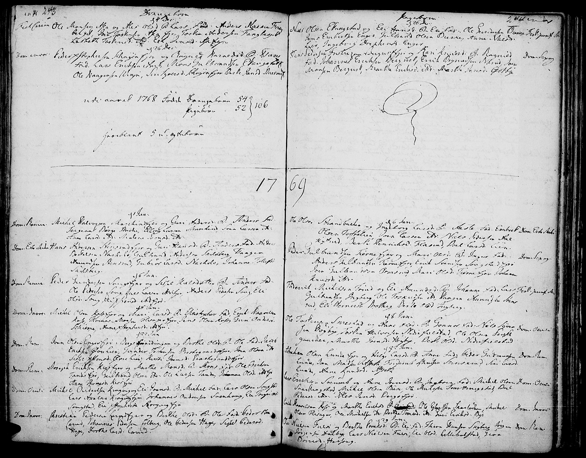 Ringsaker prestekontor, SAH/PREST-014/K/Ka/L0002: Parish register (official) no. 2, 1747-1774, p. 243-244