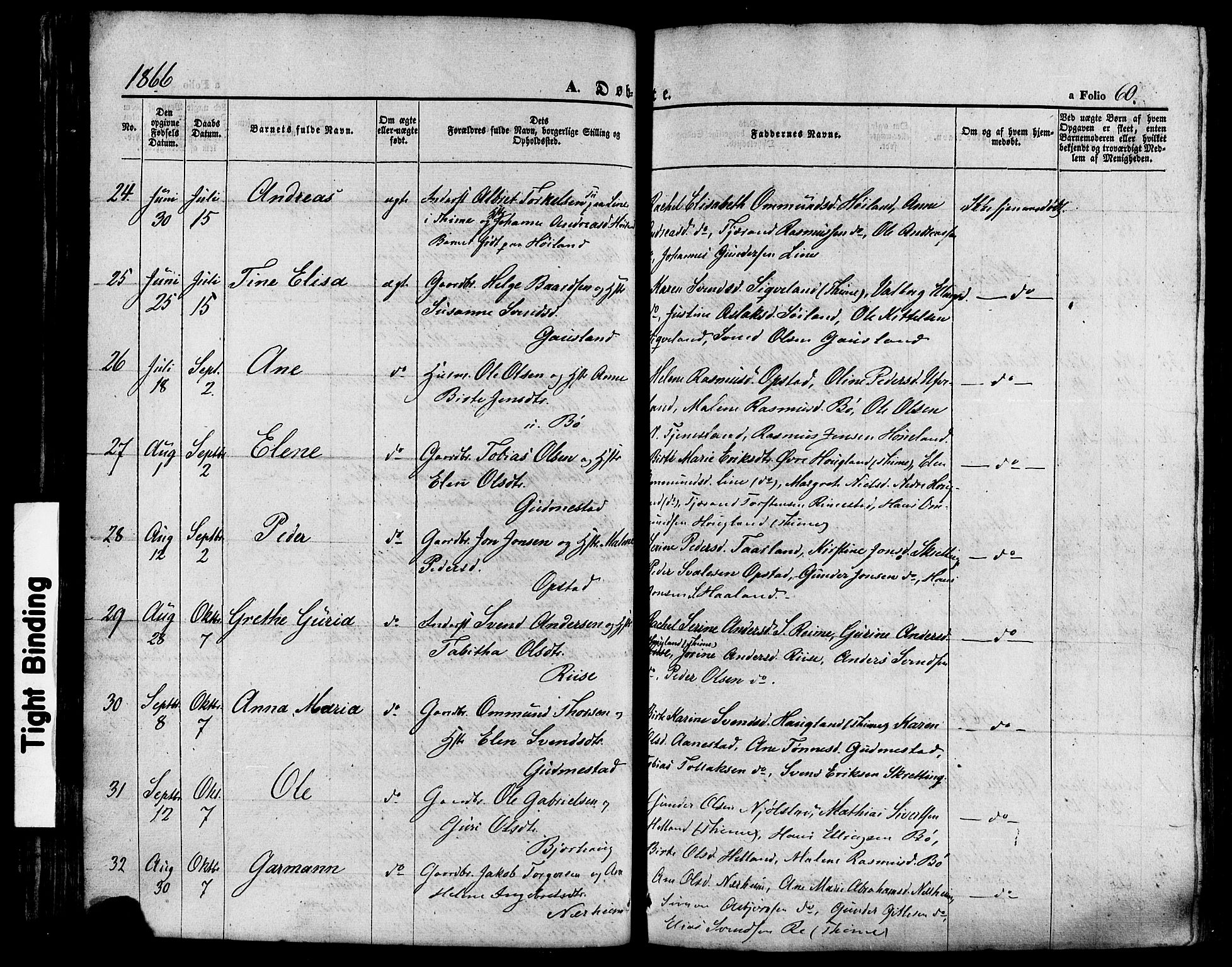 Hå sokneprestkontor, AV/SAST-A-101801/001/30BA/L0008: Parish register (official) no. A 7, 1853-1878, p. 60