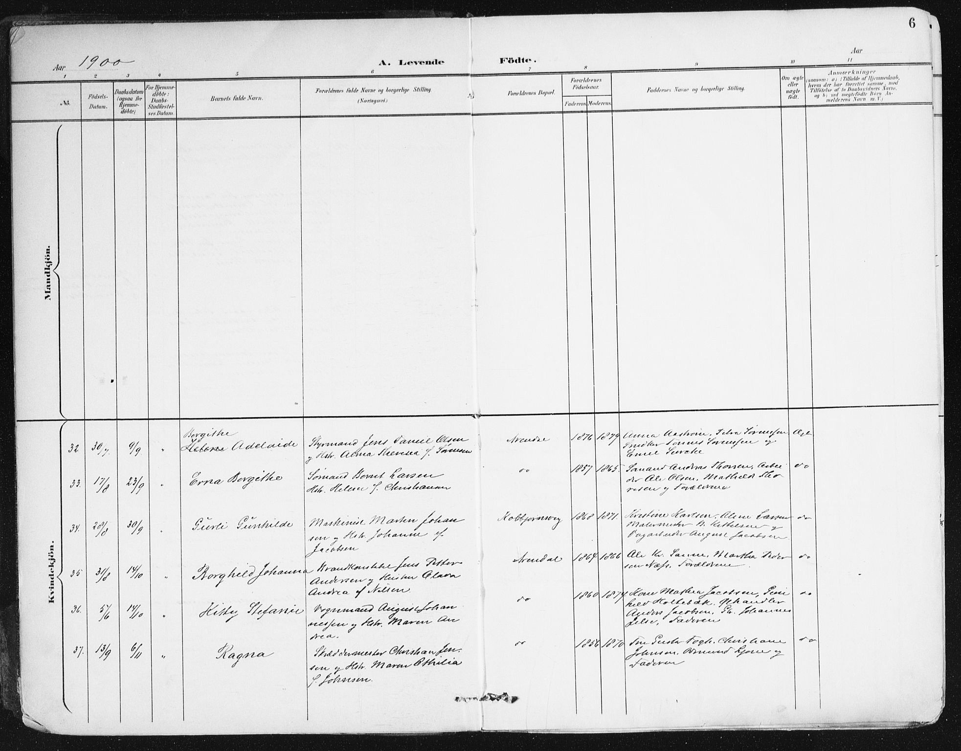 Arendal sokneprestkontor, Trefoldighet, AV/SAK-1111-0040/F/Fa/L0010: Parish register (official) no. A 10, 1900-1919, p. 6