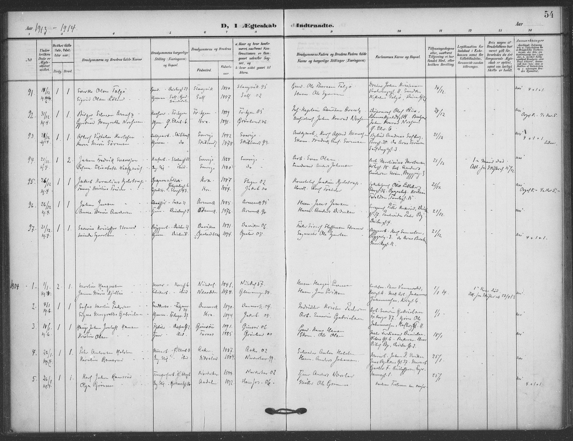 Jakob prestekontor Kirkebøker, SAO/A-10850/F/Fa/L0010: Parish register (official) no. 10, 1908-1922, p. 54