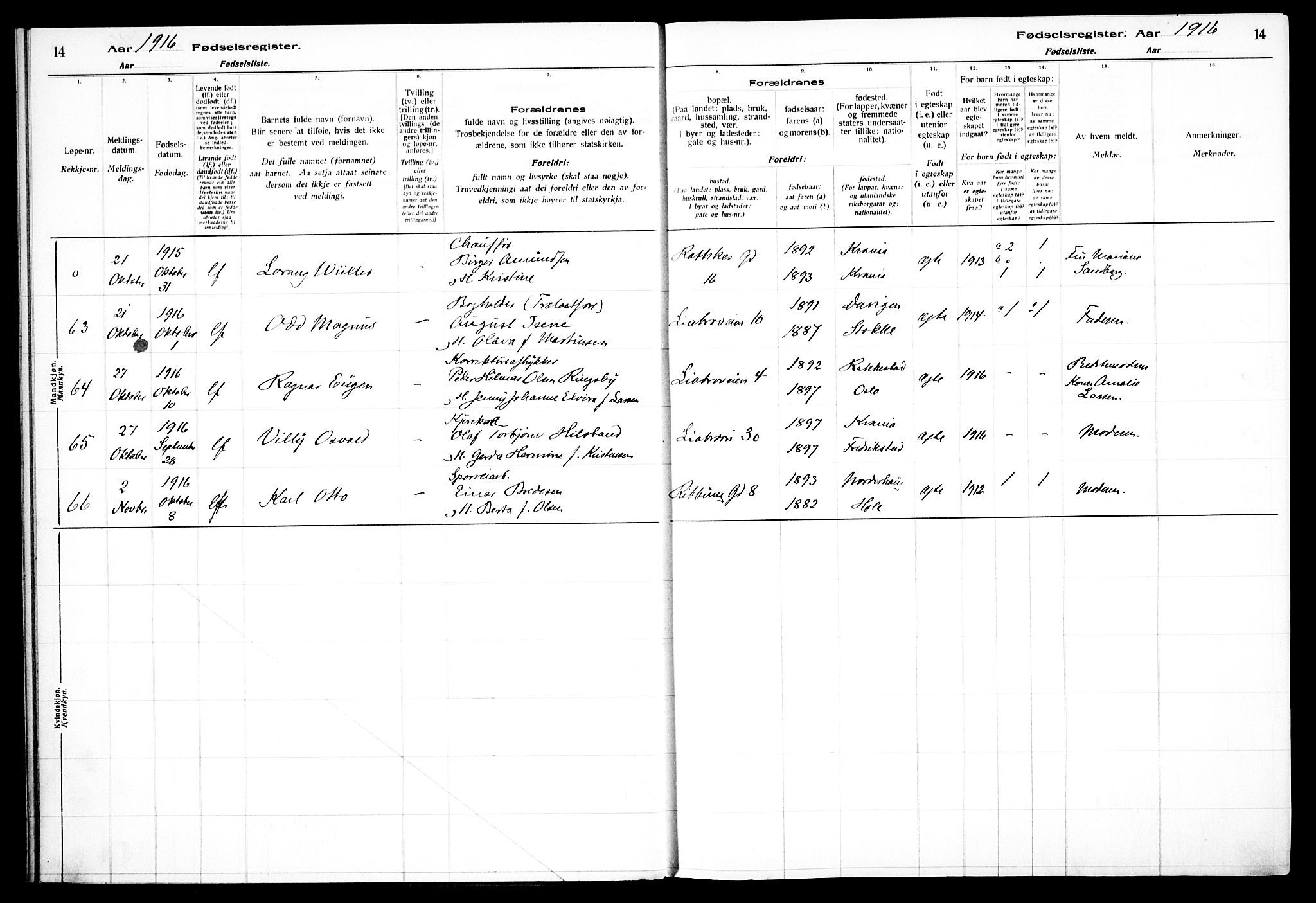 Gamlebyen prestekontor Kirkebøker, AV/SAO-A-10884/J/Ja/L0001: Birth register no. 1, 1916-1936, p. 14