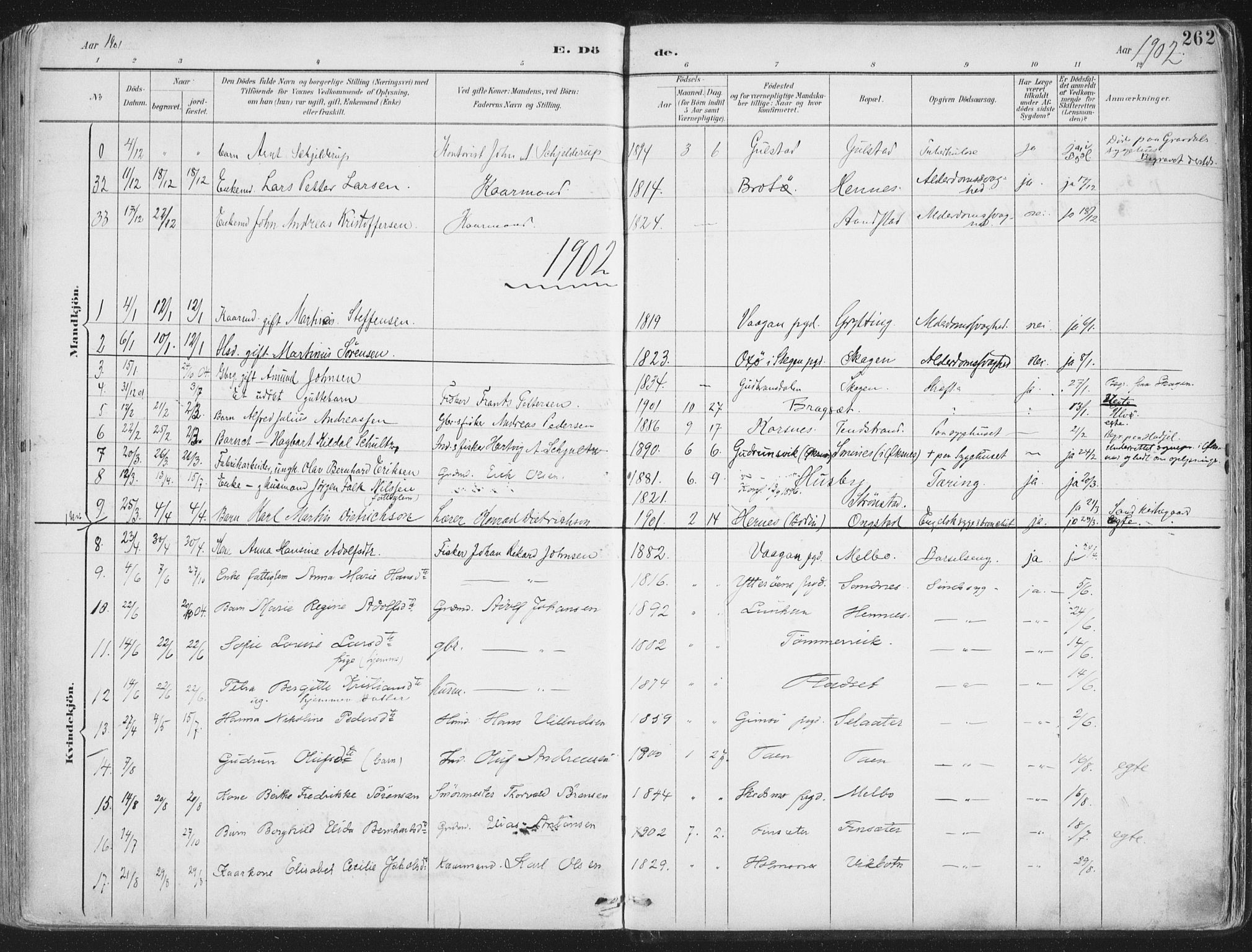 Ministerialprotokoller, klokkerbøker og fødselsregistre - Nordland, AV/SAT-A-1459/888/L1246: Parish register (official) no. 888A12, 1891-1903, p. 262