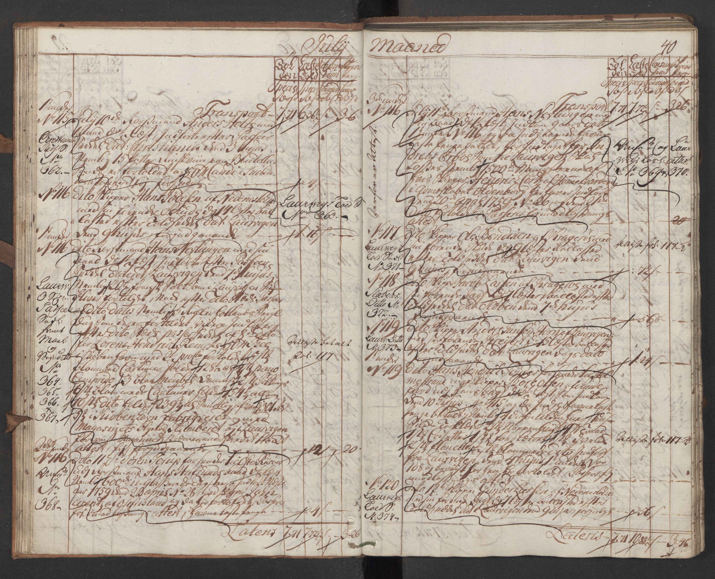 Generaltollkammeret, tollregnskaper, AV/RA-EA-5490/R13/L0028/0001: Tollregnskaper Kragerø / Inngående hovedtollbok, 1760, p. 39b-40a