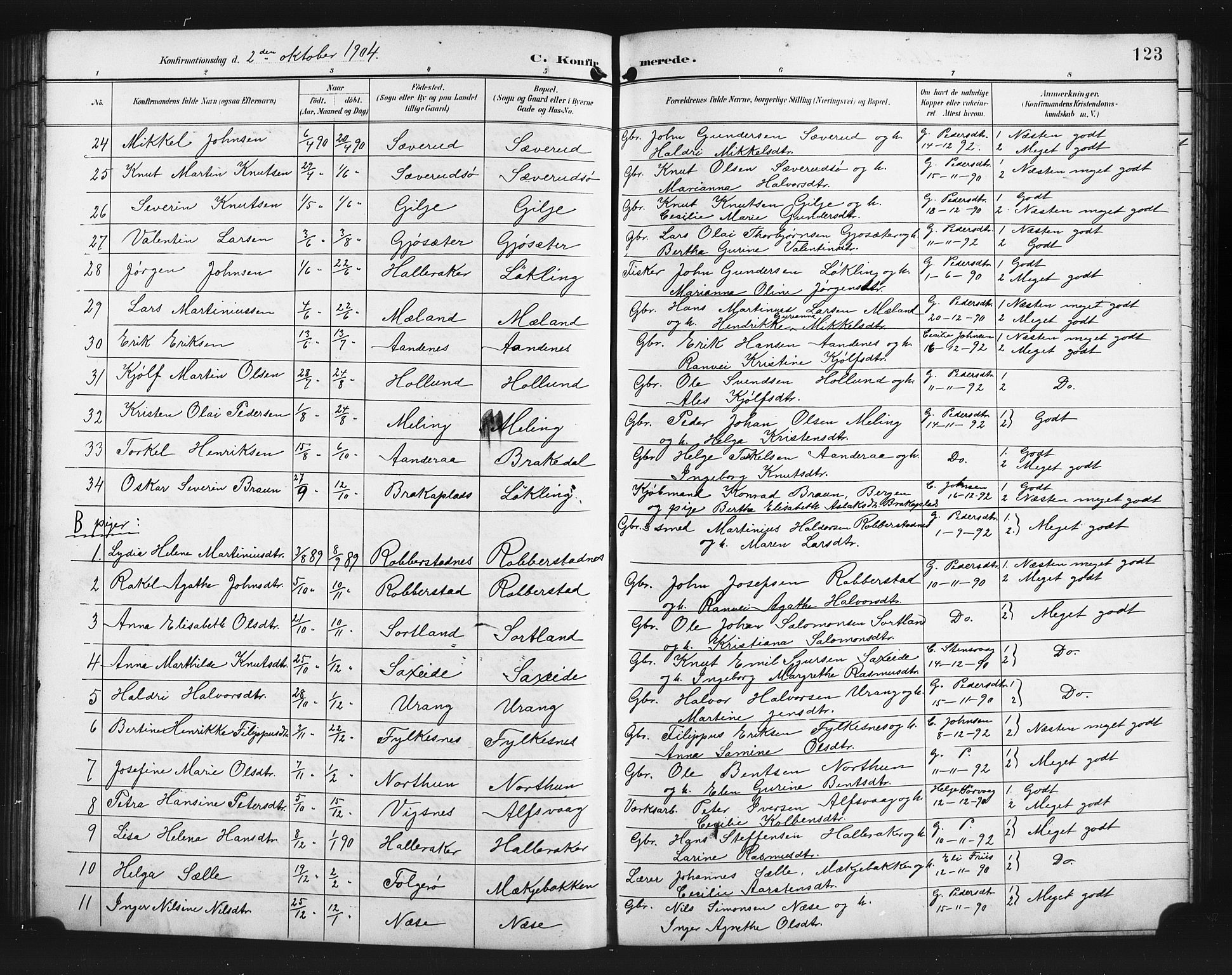 Finnås sokneprestembete, SAB/A-99925/H/Ha/Hab/Habb/L0004: Parish register (copy) no. B 4, 1897-1907, p. 123