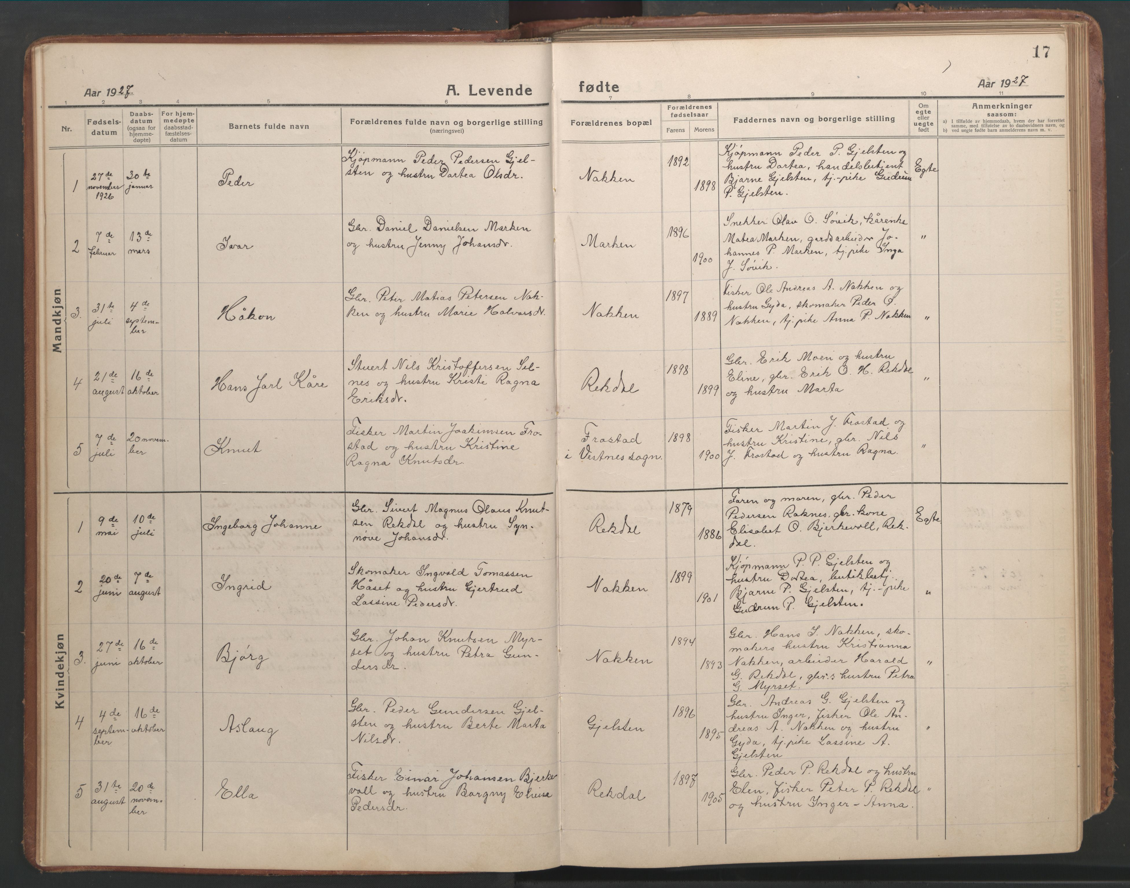 Ministerialprotokoller, klokkerbøker og fødselsregistre - Møre og Romsdal, SAT/A-1454/540/L0542: Parish register (copy) no. 540C02, 1921-1967, p. 17