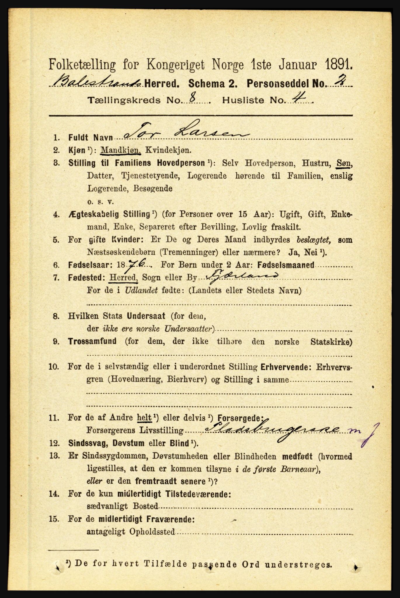 RA, 1891 census for 1418 Balestrand, 1891, p. 1750