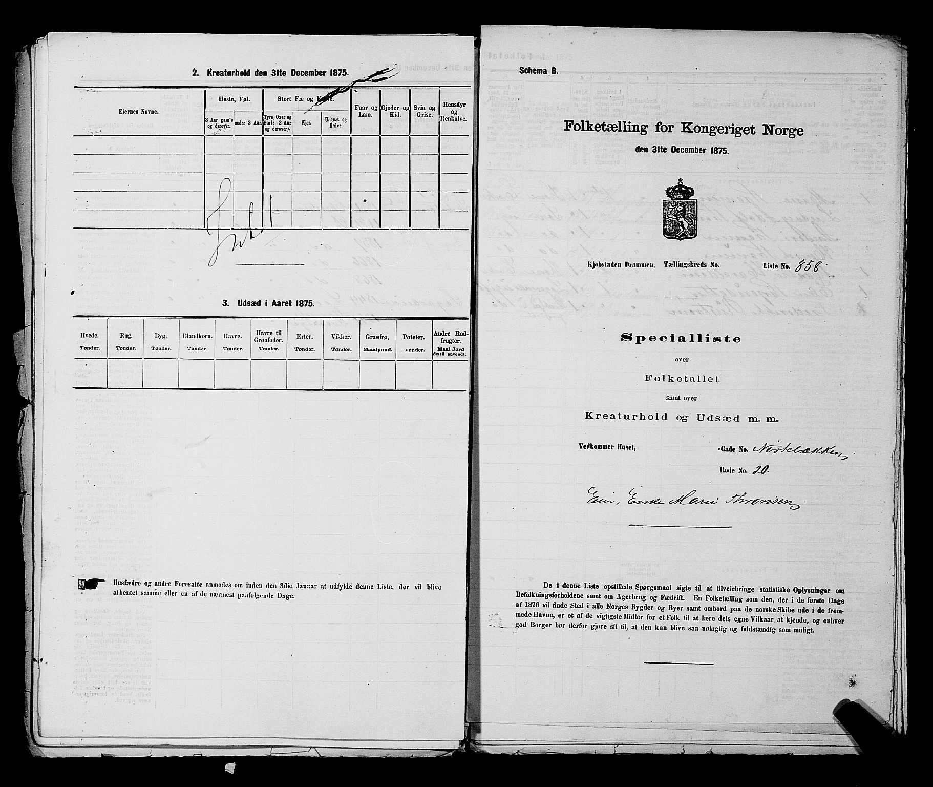 SAKO, 1875 census for 0602 Drammen, 1875, p. 2093