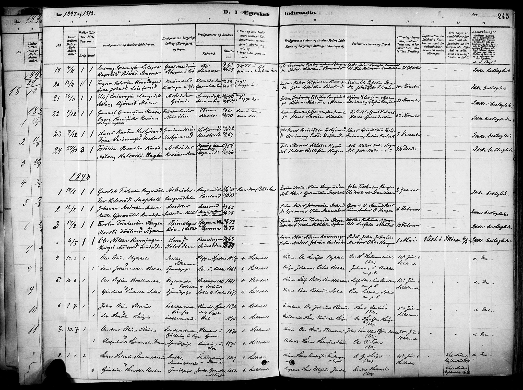 Heddal kirkebøker, SAKO/A-268/F/Fa/L0008: Parish register (official) no. I 8, 1878-1903, p. 245