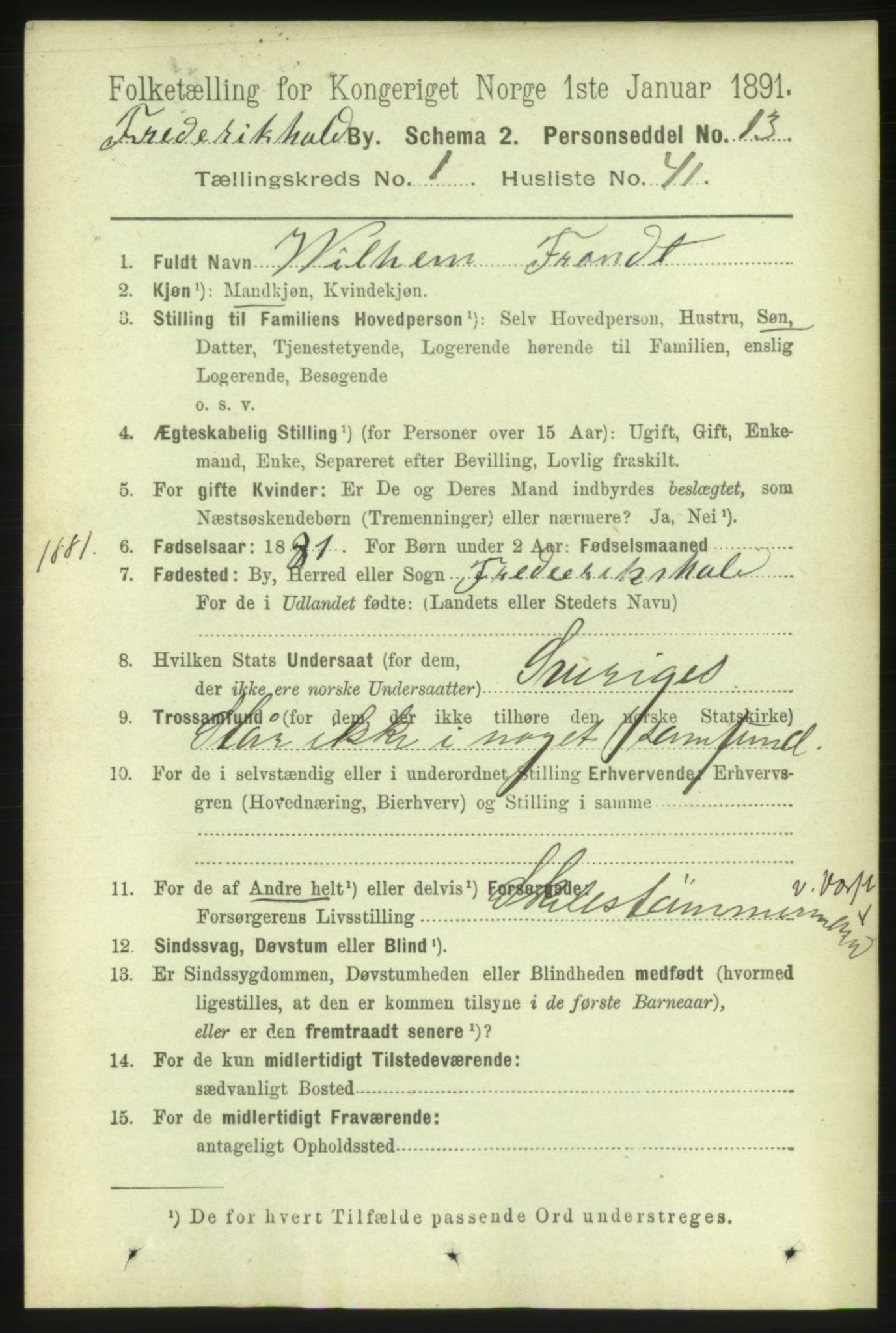 RA, 1891 census for 0101 Fredrikshald, 1891, p. 2334
