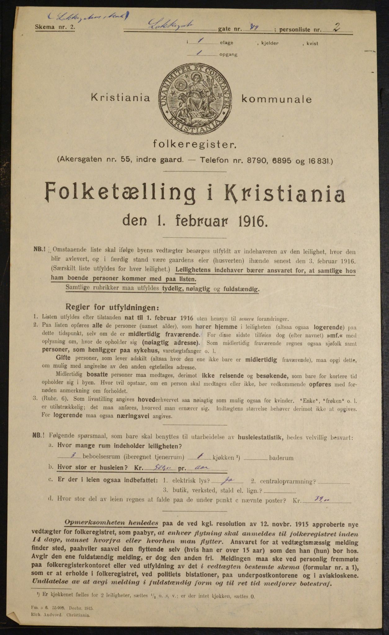 OBA, Municipal Census 1916 for Kristiania, 1916, p. 57454