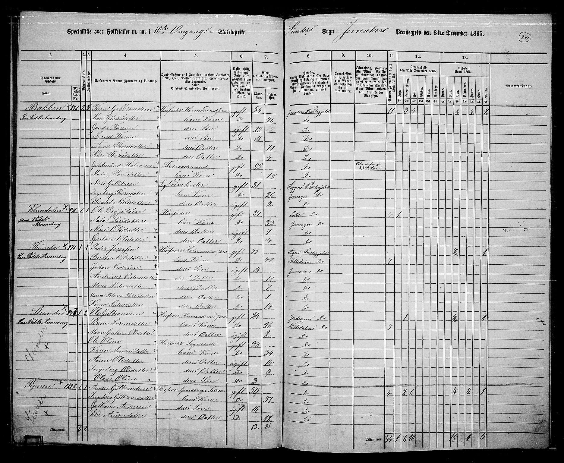 RA, 1865 census for Jevnaker, 1865, p. 225