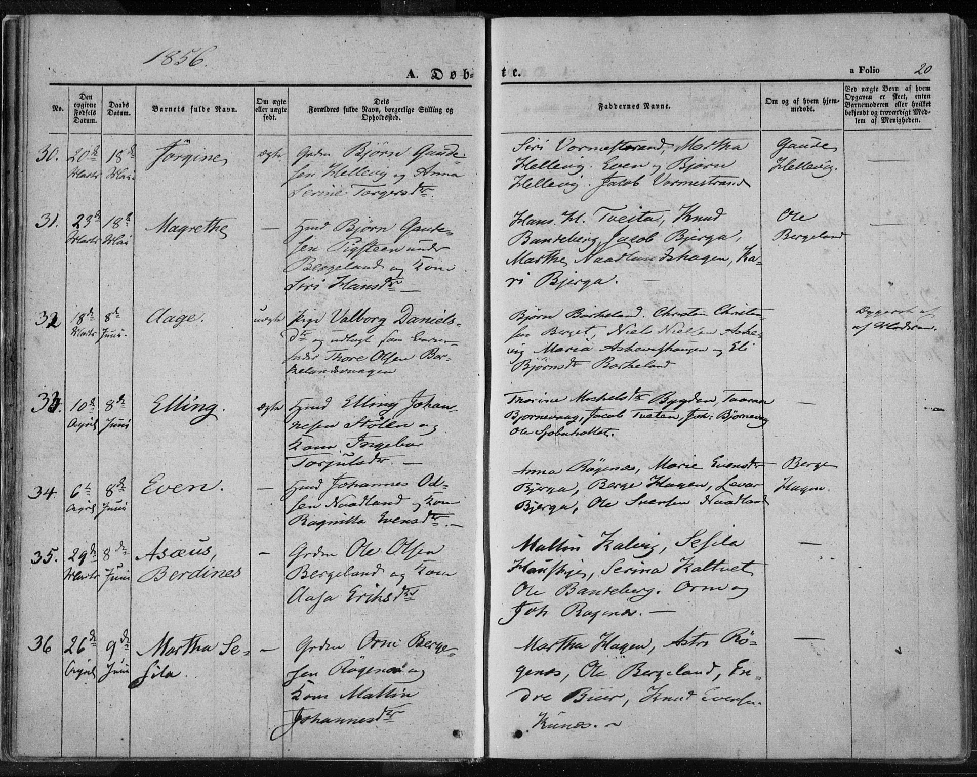 Jelsa sokneprestkontor, AV/SAST-A-101842/01/IV: Parish register (official) no. A 7, 1854-1866, p. 20