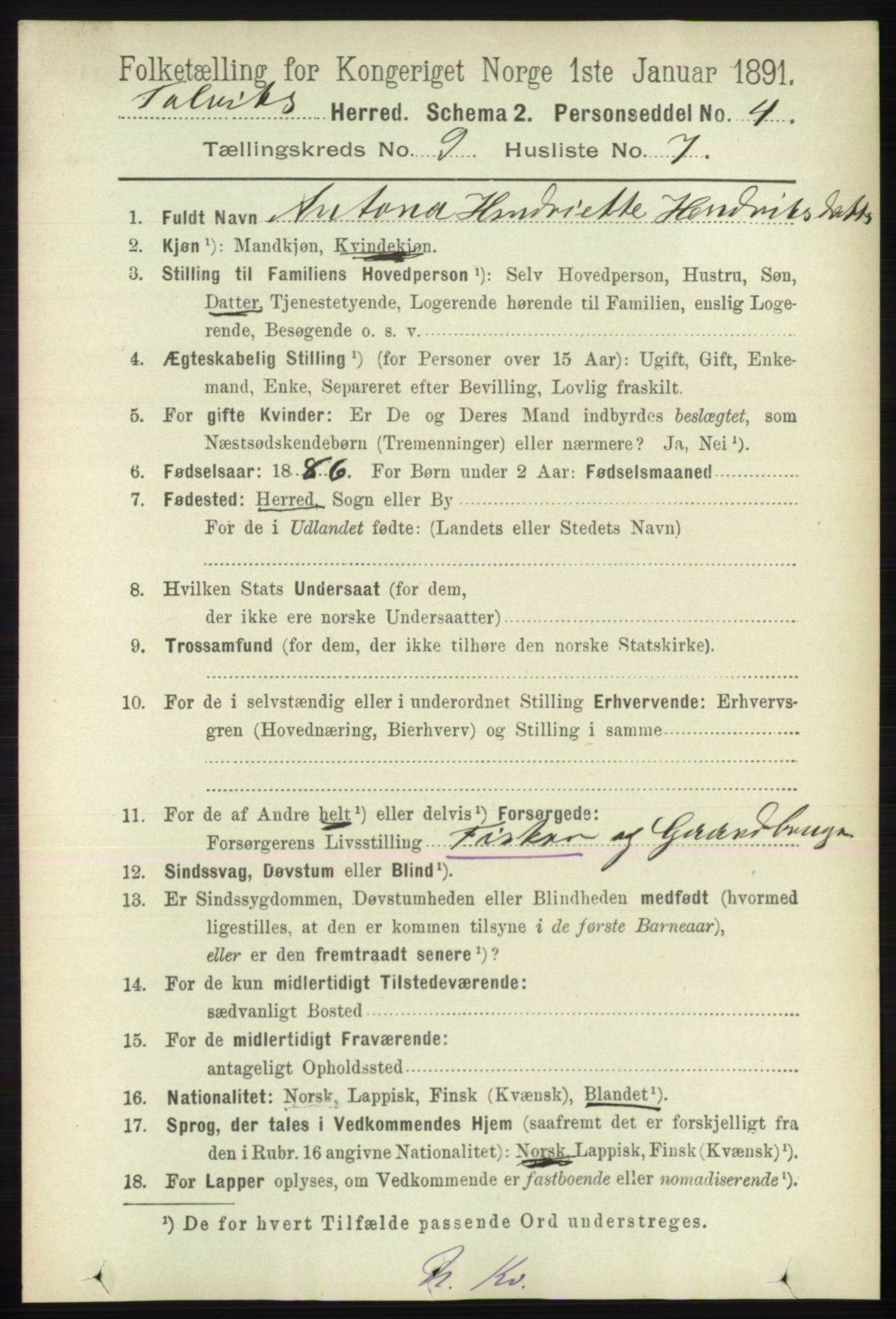 RA, 1891 census for 2013 Talvik, 1891, p. 2208