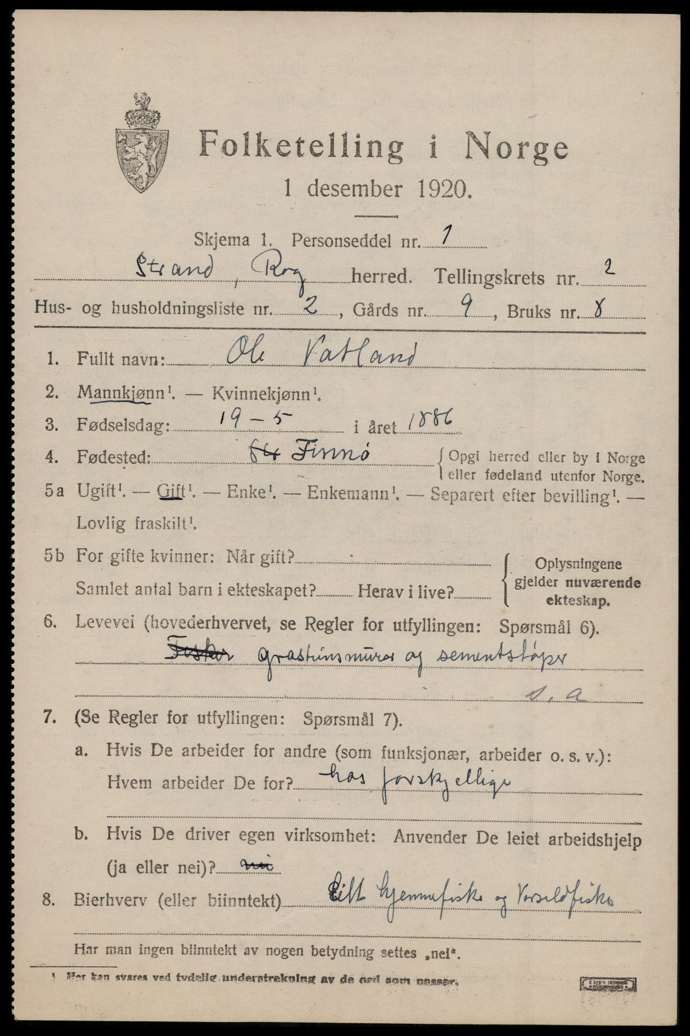 SAST, 1920 census for Strand, 1920, p. 1762