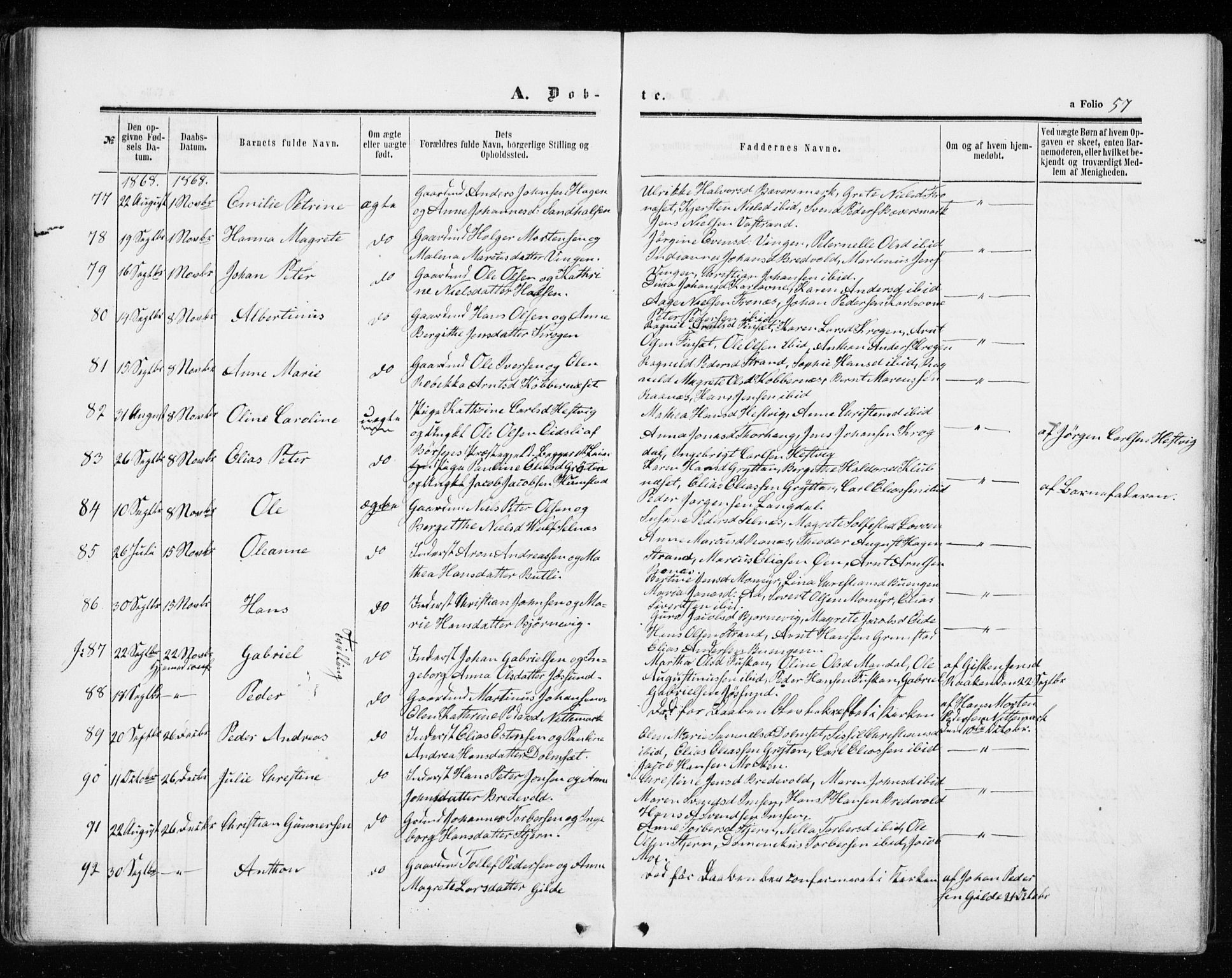 Ministerialprotokoller, klokkerbøker og fødselsregistre - Sør-Trøndelag, SAT/A-1456/655/L0678: Parish register (official) no. 655A07, 1861-1873, p. 57
